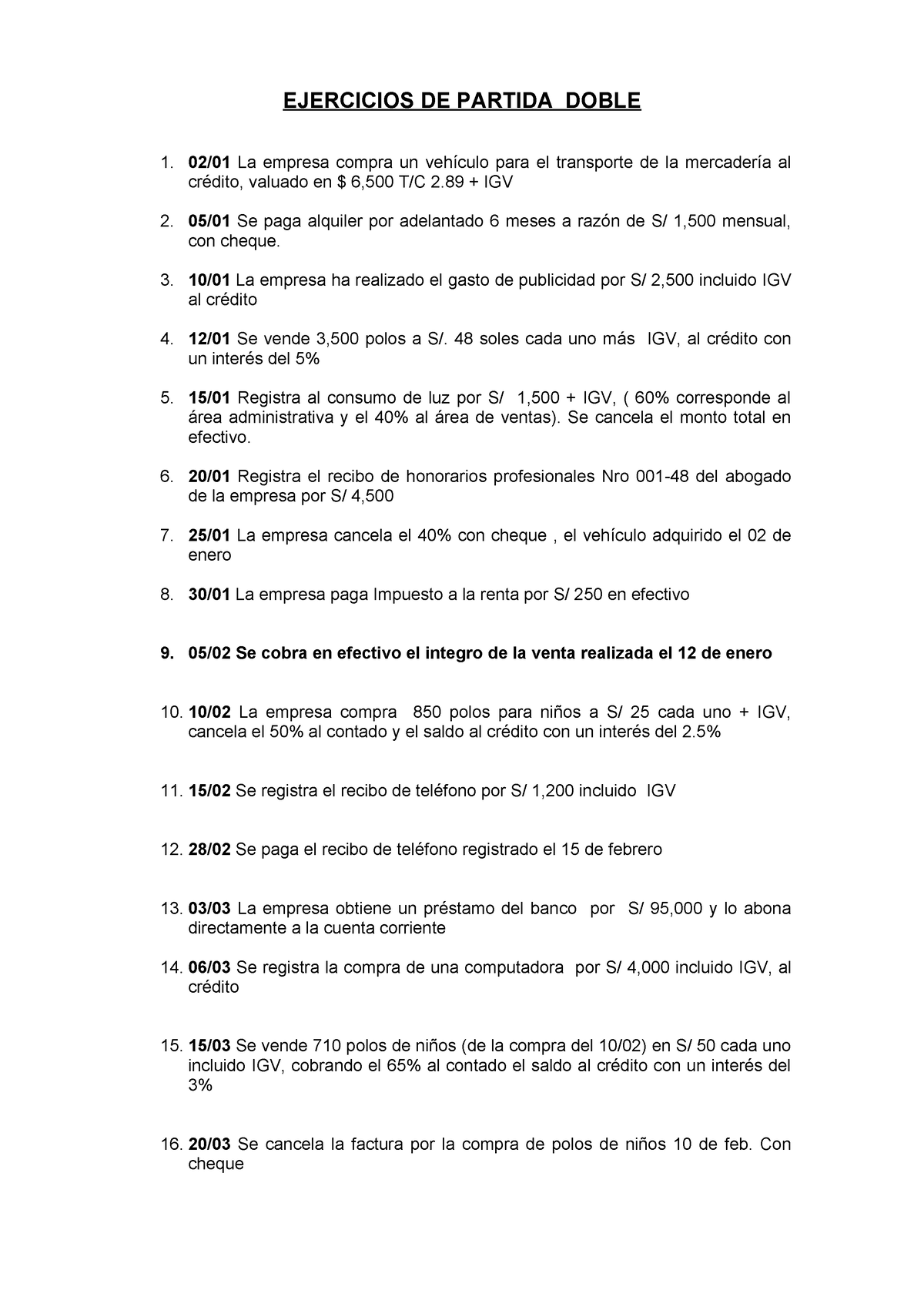 Casos Practicos Ejercicios De Contabilidad Básicos Ejercicios De Partida Doble 1 0201 La 8292