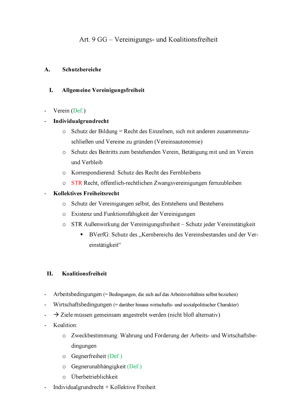 Art. 9 GG - Die Karteikarten Beinhalten Sämtliche Schemata Des ...