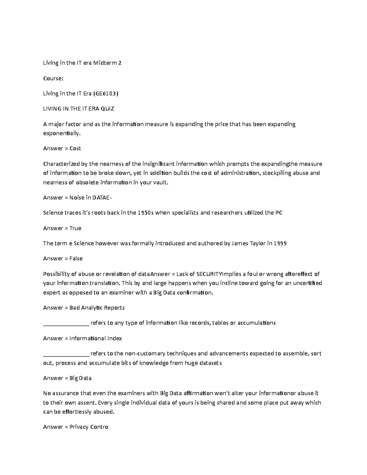 Living in the it era, midterm quiz 2 - Living in the IT era Midterm 2 ...