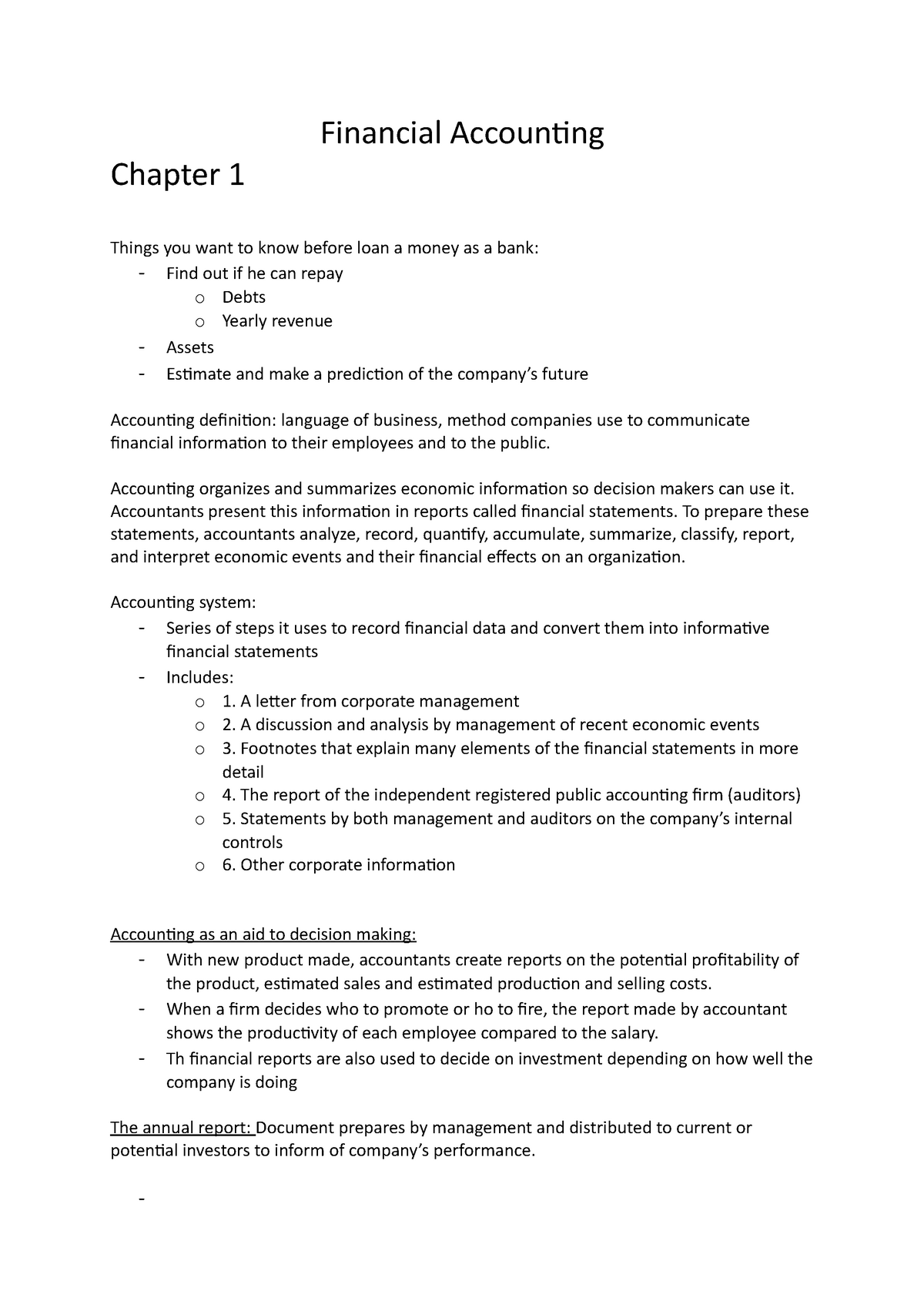 Financial Accounting Notes - Financial Accounting Chapter 1 Things you ...