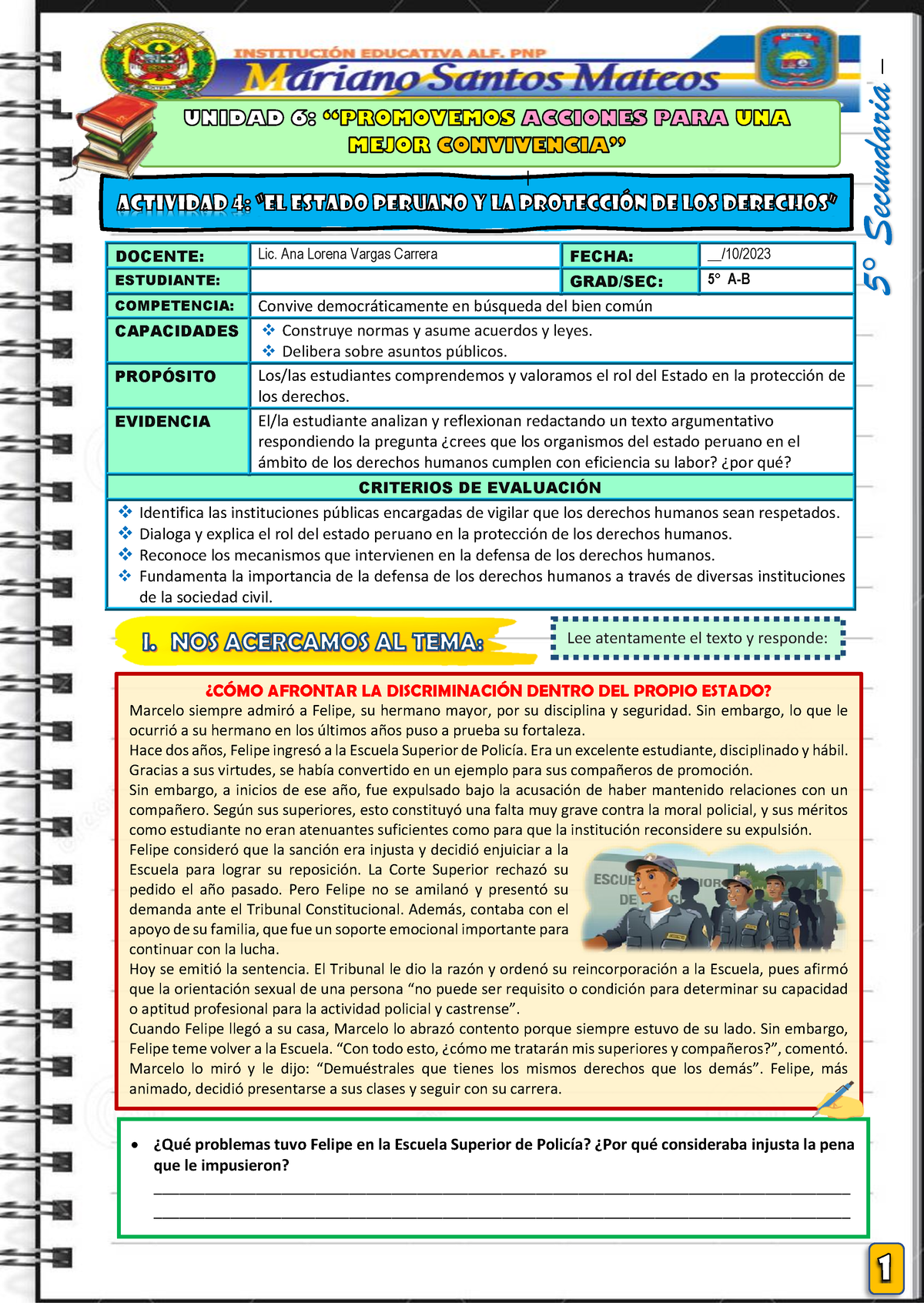 5° DPCC -ACTV.04-UNID.6 AVC - 5° Secundaria | Lee Atentamente El Texto ...