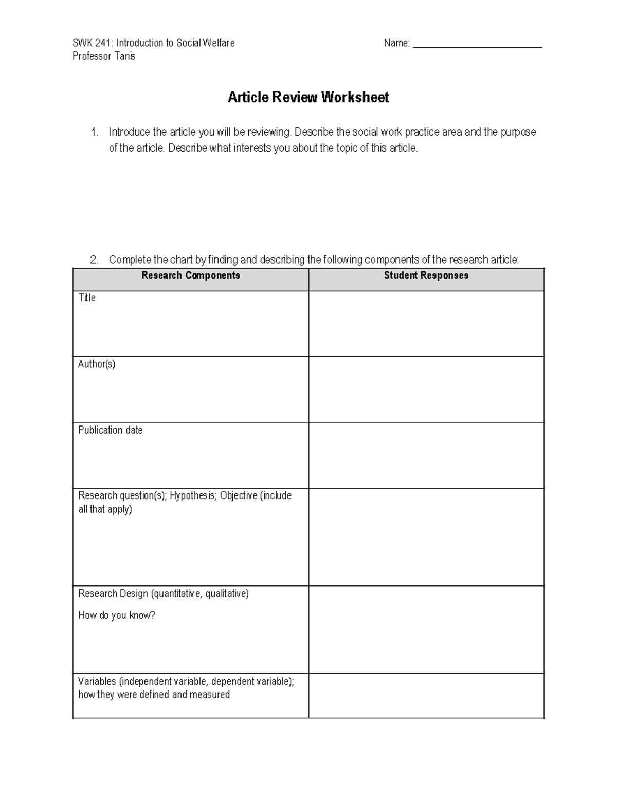 Article Review Worksheet (6) - SWK 241: Introduction to Social Welfare ...