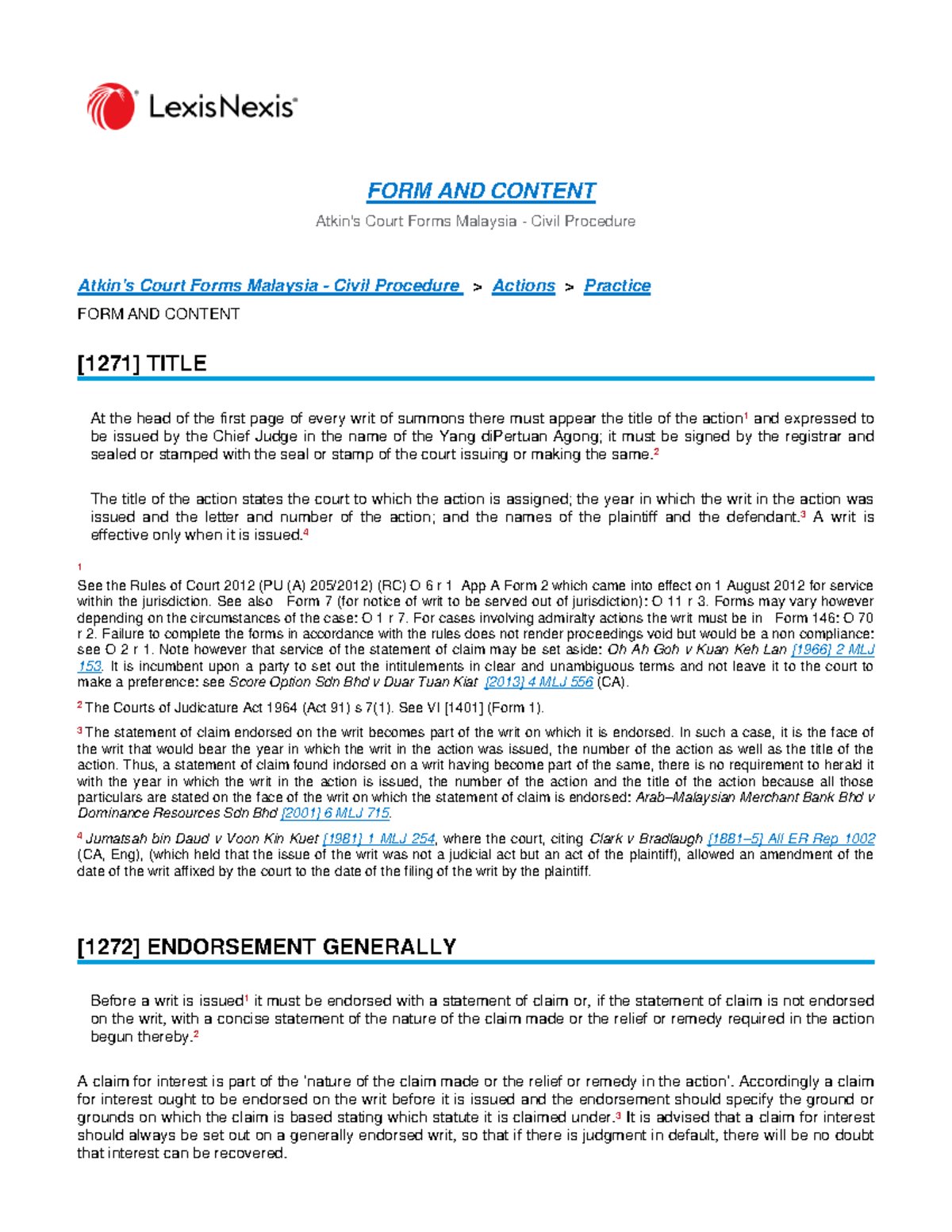 FORM AND Content FORM AND CONTENT Atkin's Court Forms Malaysia