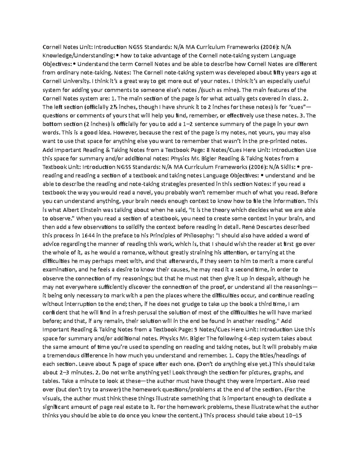 Physics note 22 - practice notes to be successful - Cornell Notes Unit ...