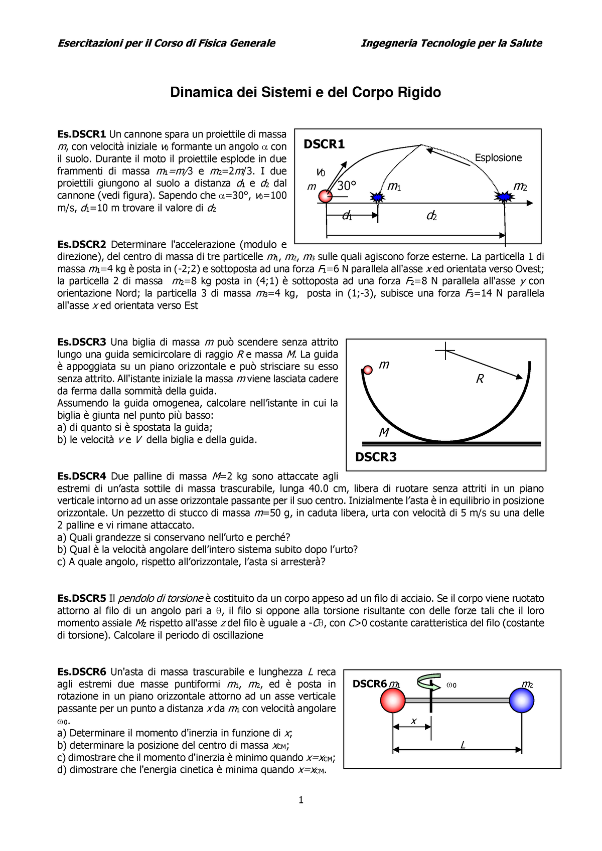 Dinamica Dei Sistemi E Del Corpo Rigido - Esercitazioni Per Il Corso Di ...