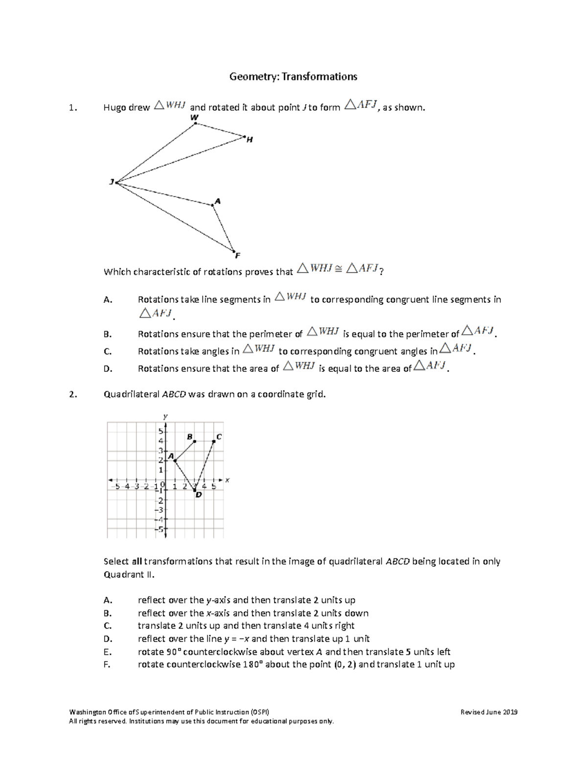 Hstransformationsgeometry - Geometry: Transformations 1. Hugo drew and ...