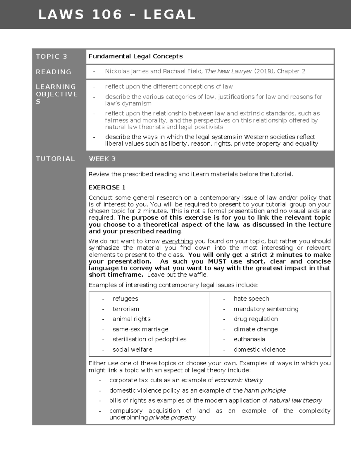 Legal Foundations B - Tutorial Topic 3 (Week 4) - Fundamental Legal ...