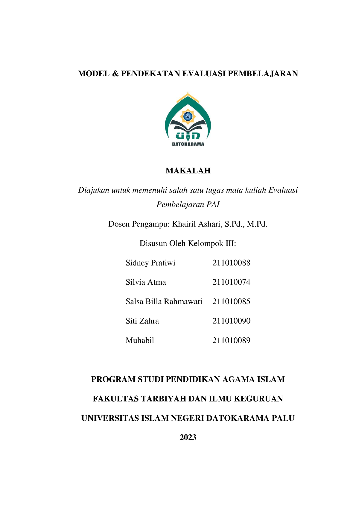 Makalah Evaluasi KEL 3 - MODEL & PENDEKATAN EVALUASI PEMBELAJARAN ...