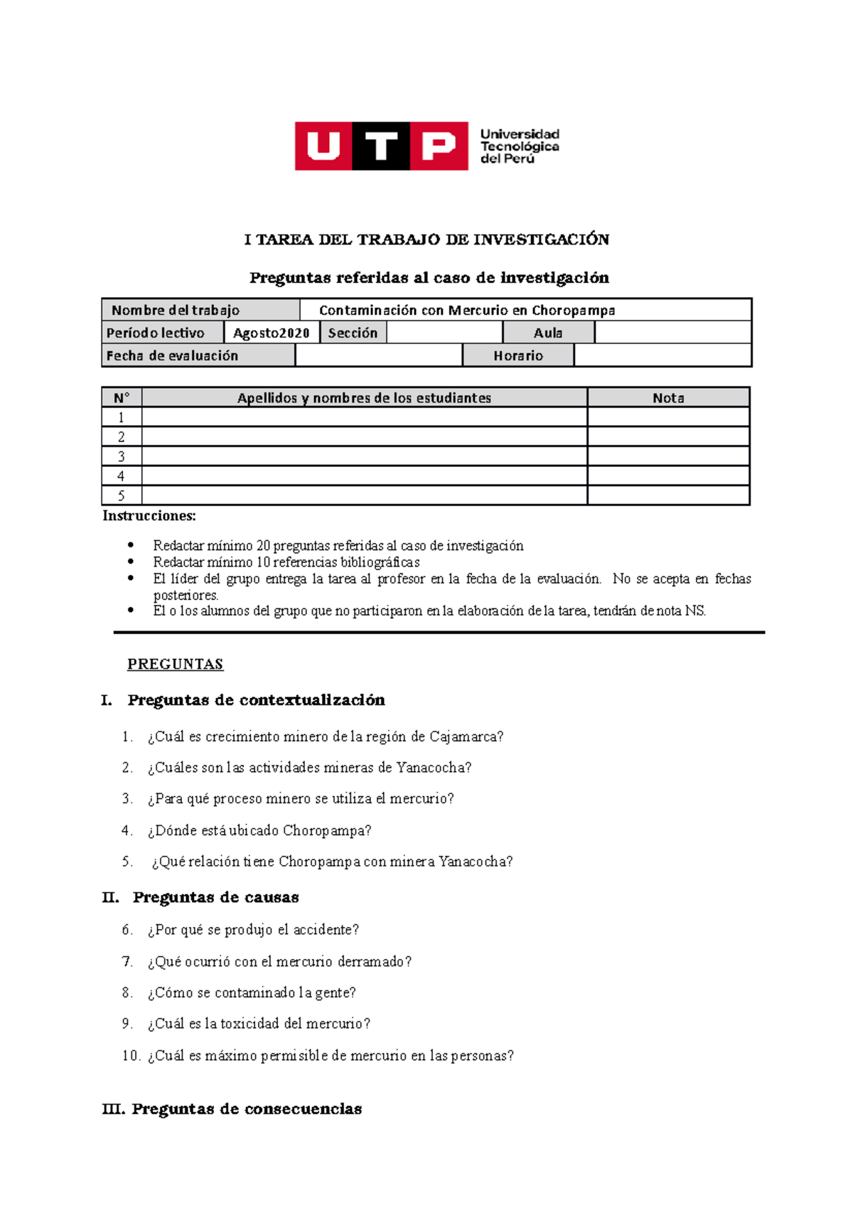 S06.s1 - I Tarea DEL Trabajo DE Investigación - I TAREA DEL TRABAJO DE ...