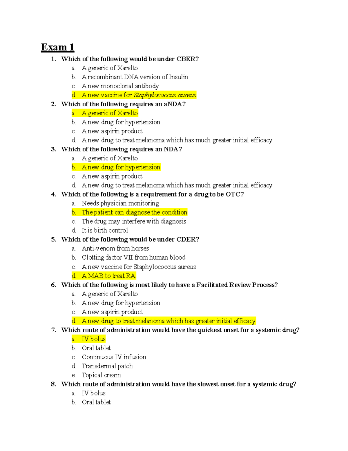 Pharmaceutics I Top Hat Questions Exam 1 1. Which of the following