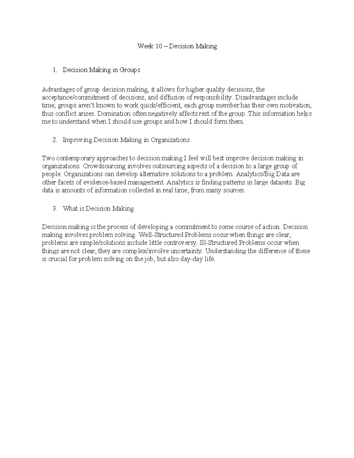 Week 10 – Decision Making - Week 10 – Decision Making Decision Making ...