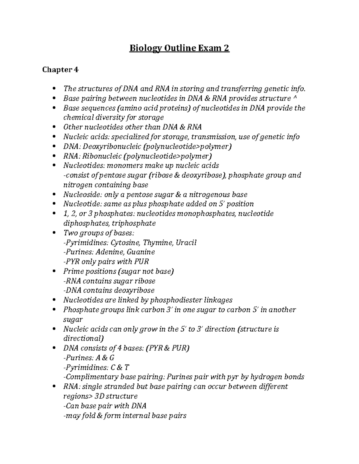 BIOL 1107 Outline - Lecture notes 4 - Biology Outline Exam 2 Chapter 4 ...