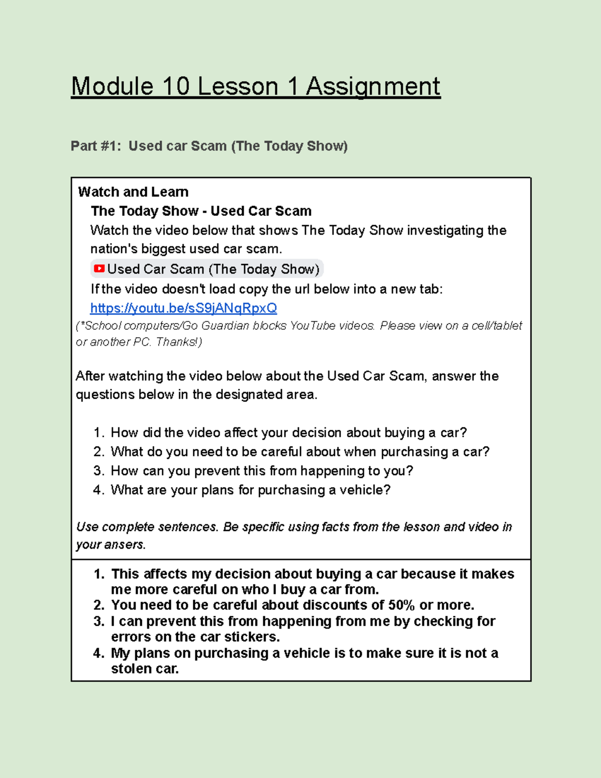 Copy of M10L1 Assignment - Module 10 Lesson 1 Assignment Part #1: Used ...
