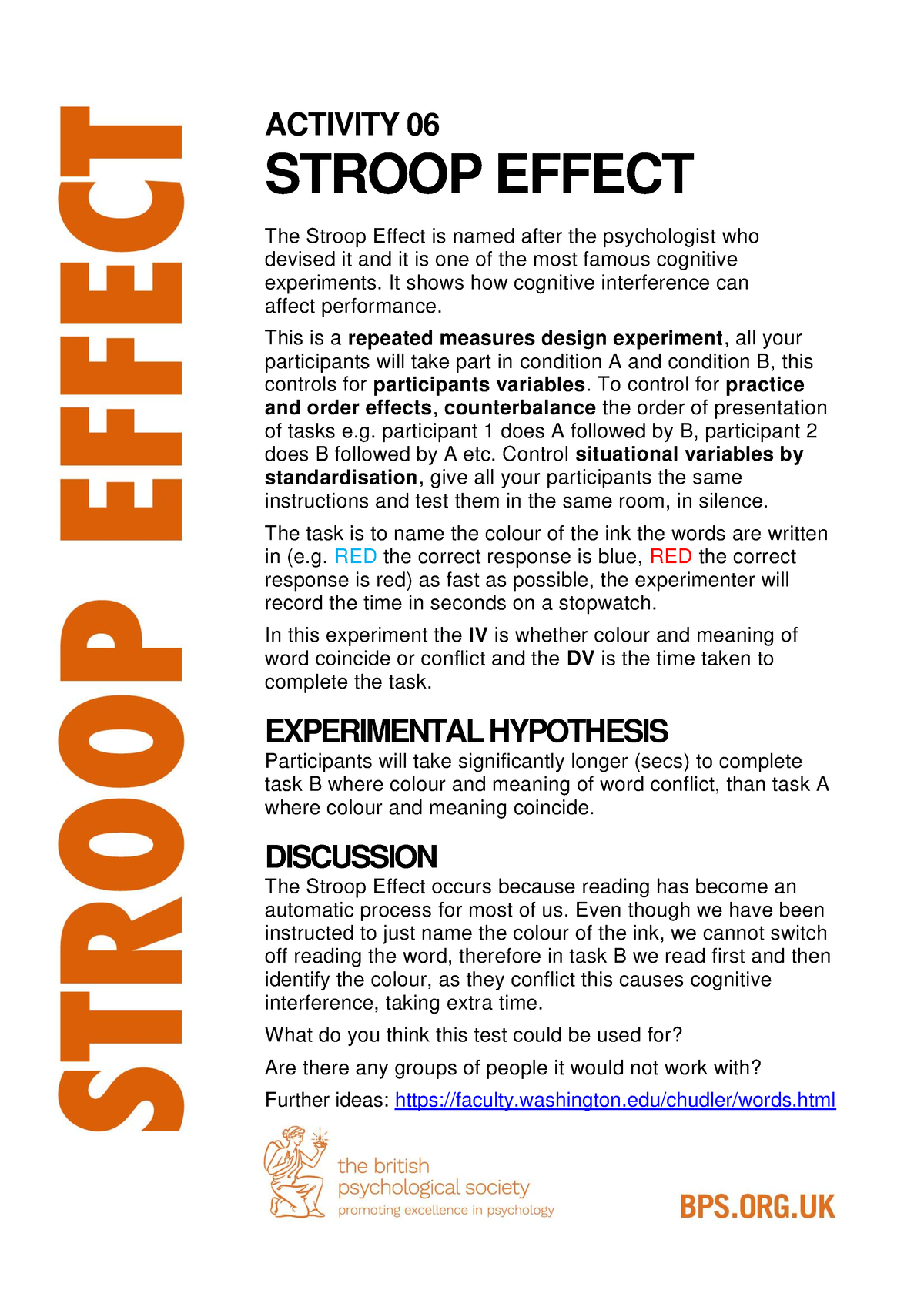 6 Stroop Effect - Stufdud Sjcn - ACTIVITY 06 STROOP EFFECT The Stroop ...