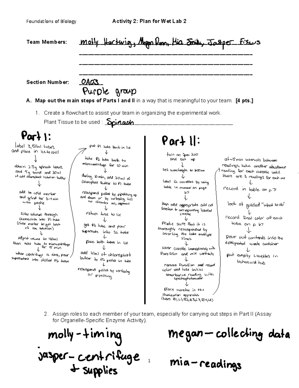 Worksheet 1 for Bio lab - 1 Team Members
