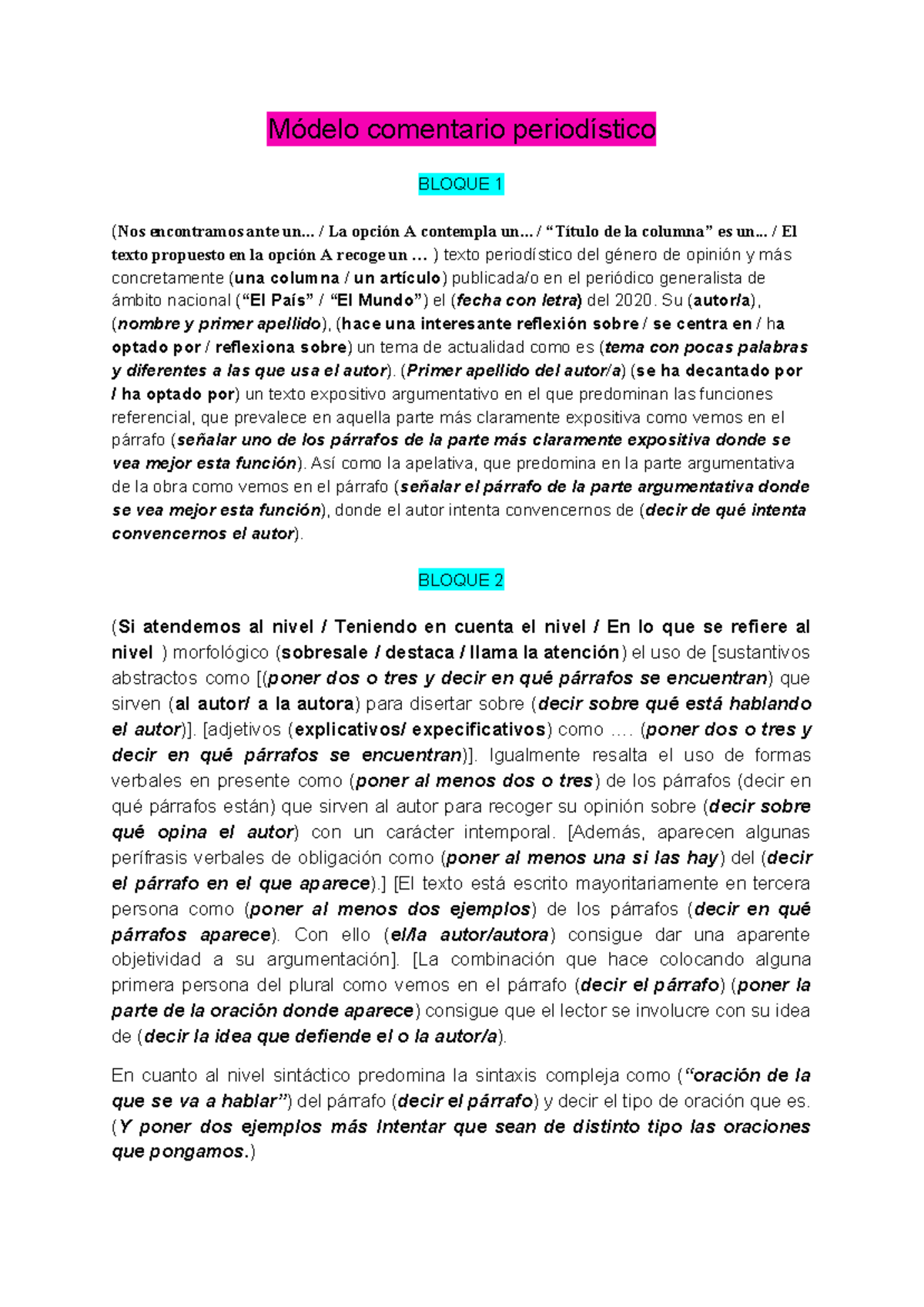 Modelo De Comentario De Texto Periodistico Resuelto Pdmrea