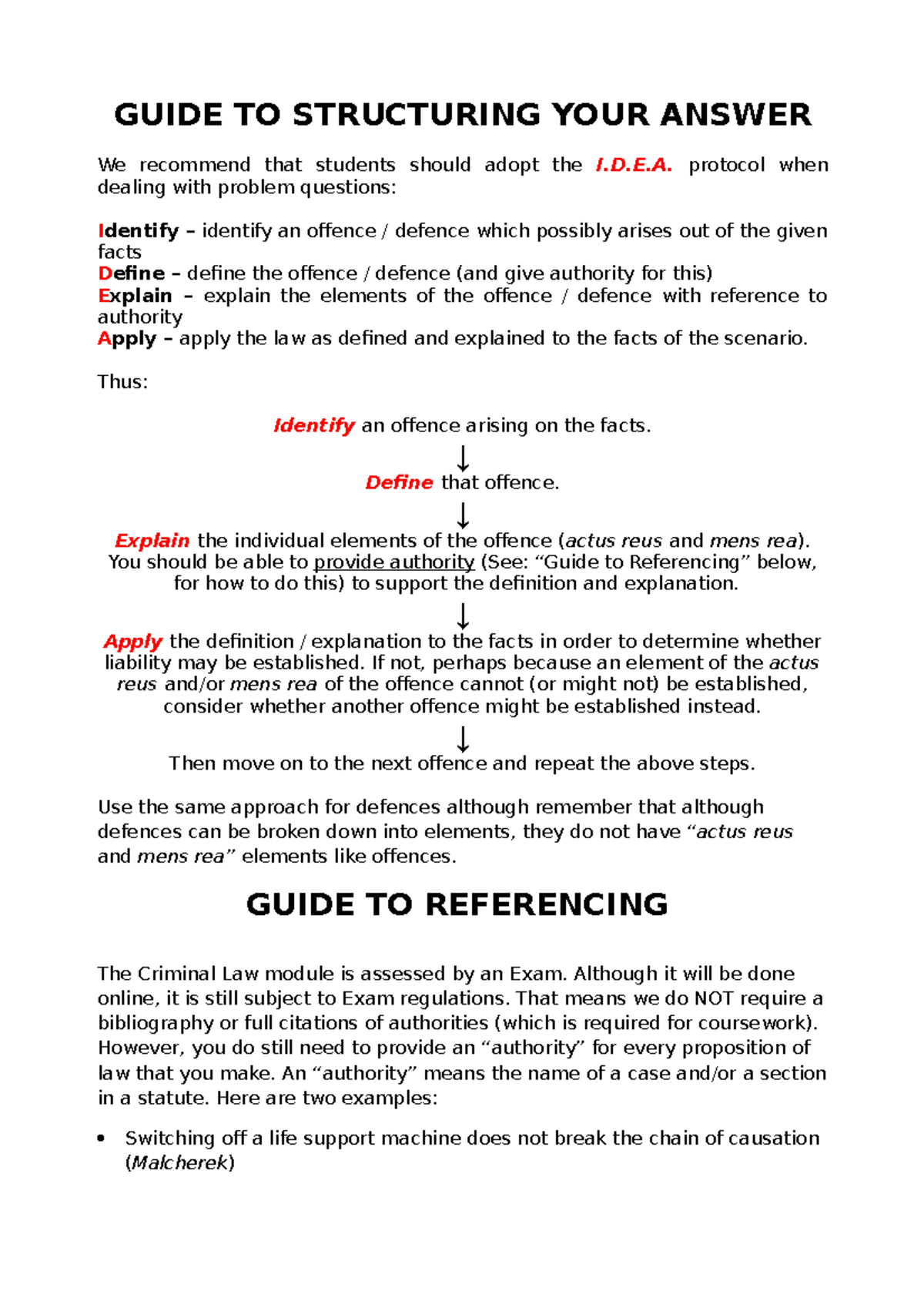 Guide TO Structuring AND Referencing - GUIDE TO STRUCTURING YOUR ANSWER ...