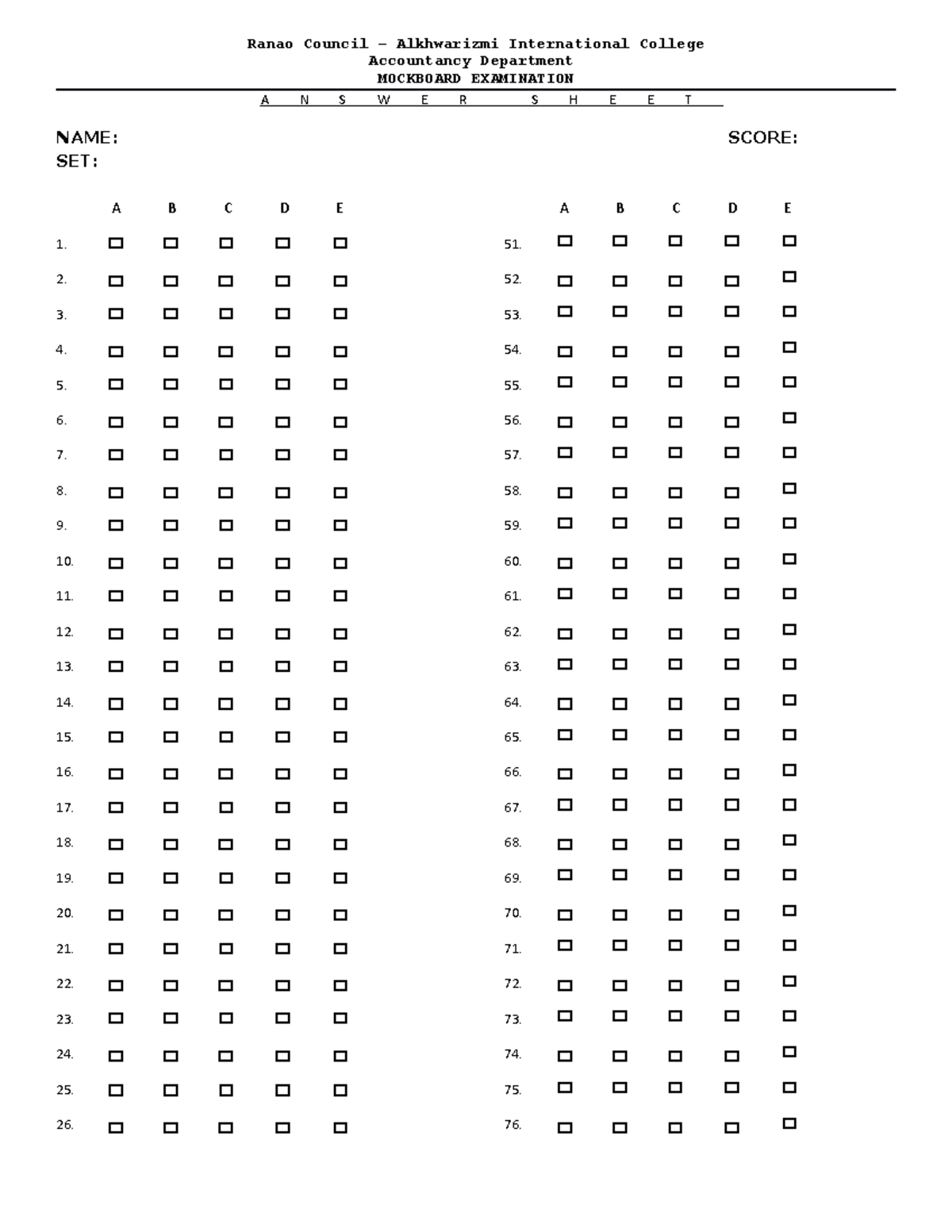 Audit Theory Answer Sheet - Ranao Council – Alkhwarizmi International ...