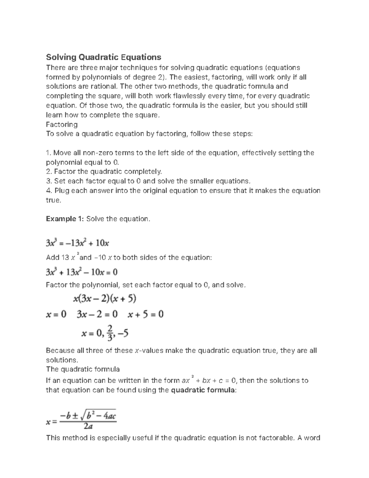 Solving Quadratic Equations - Solving Quadratic Equations There are ... image.