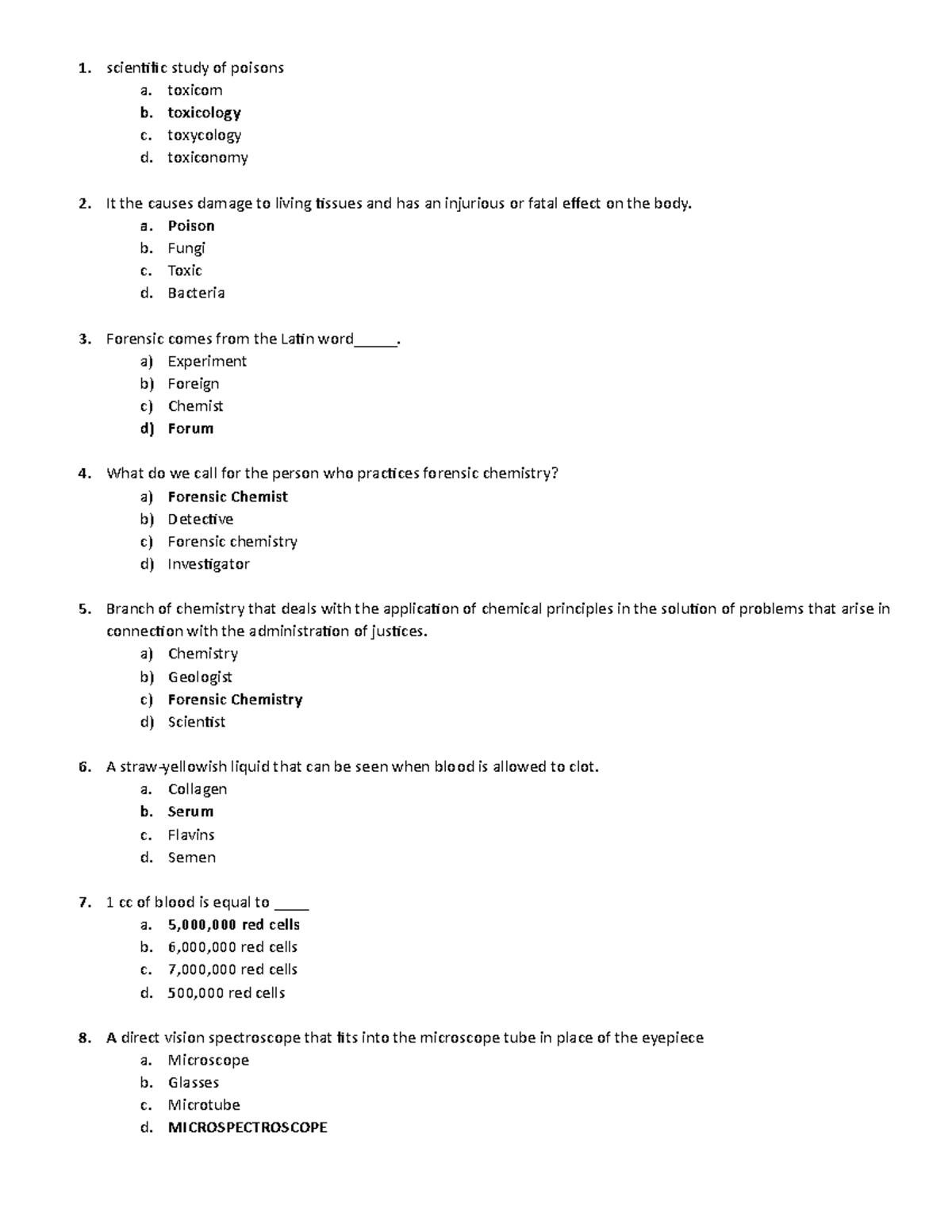 100-test-questionaire - scientific study of poisons a. toxicom b ...