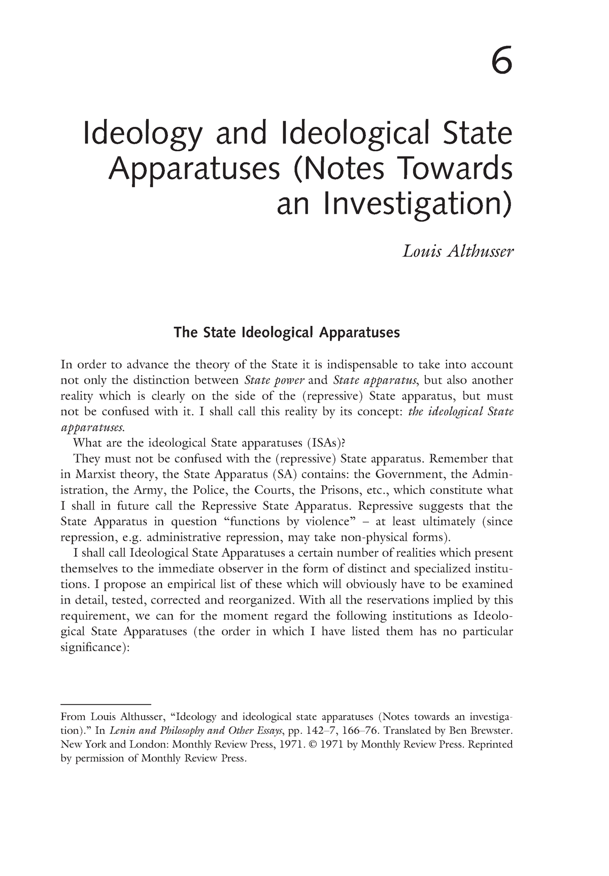 Louis Althusser, the Ideological State Apparatus, and Interpellation