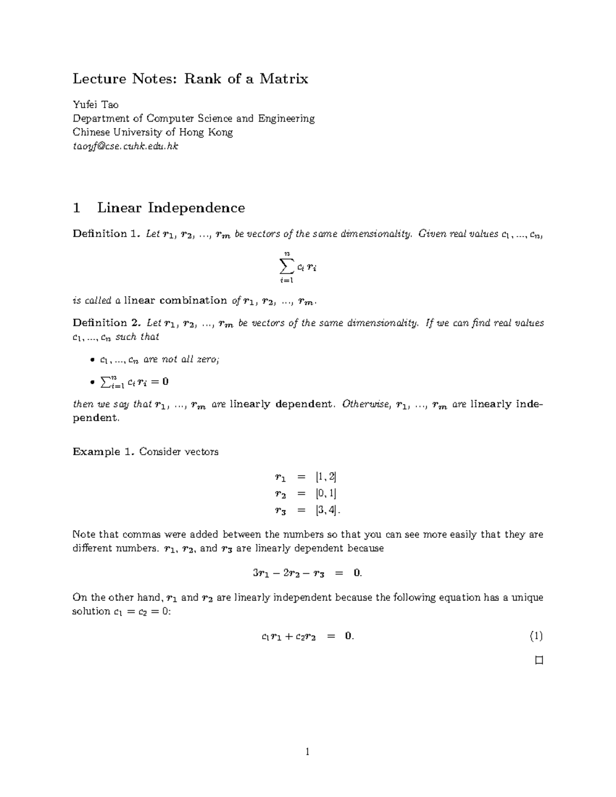 Matrix-rank - ..haloo - Lecture Notes: Rank of a Matrix Yufei Tao ...