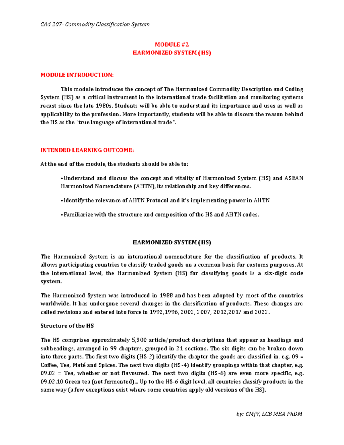 207-M2 - Module - MODULE HARMONIZED SYSTEM (HS) MODULE INTRODUCTION ...