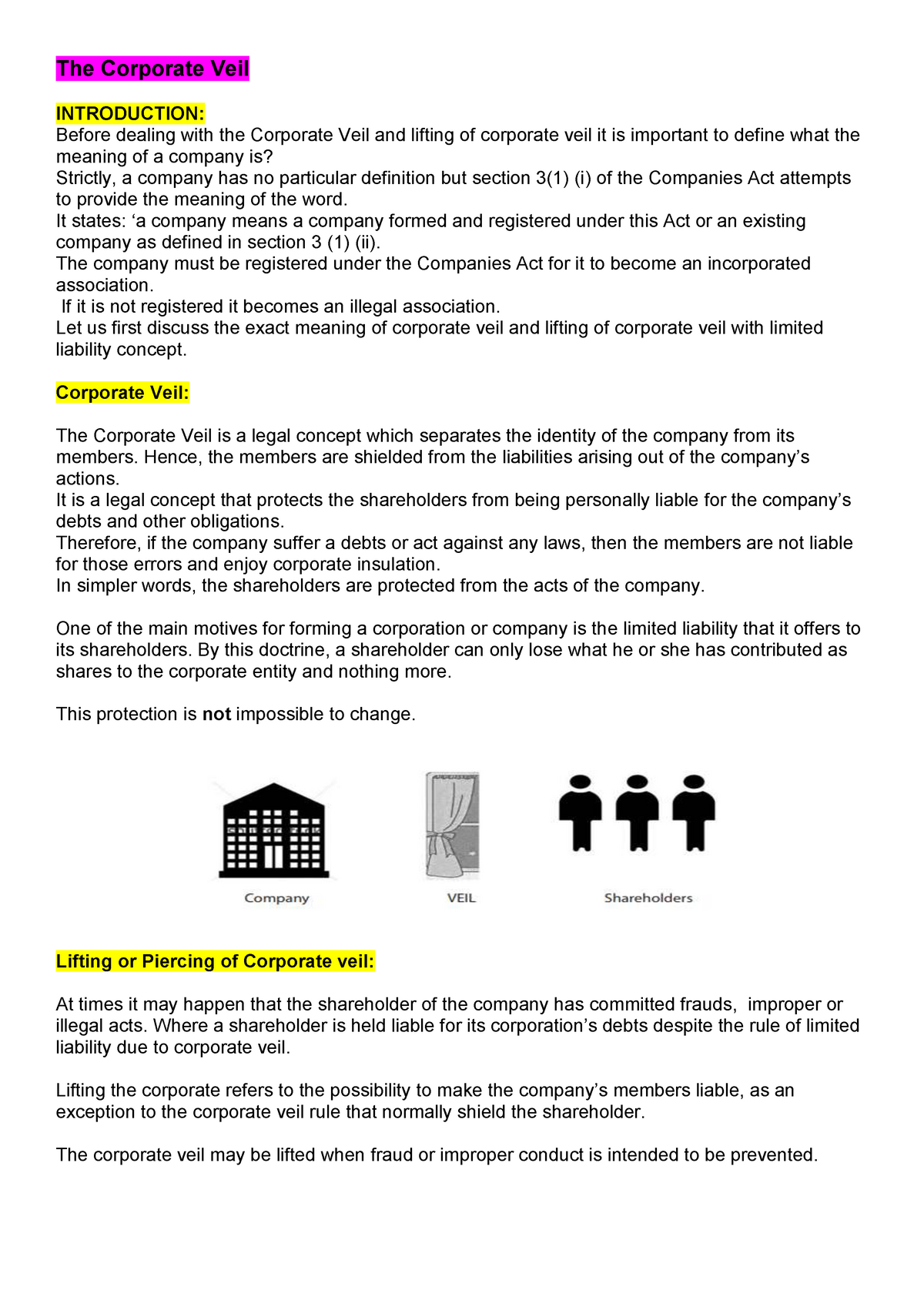 The Corporate Veil Abc The Corporate Veil INTRODUCTION Before 