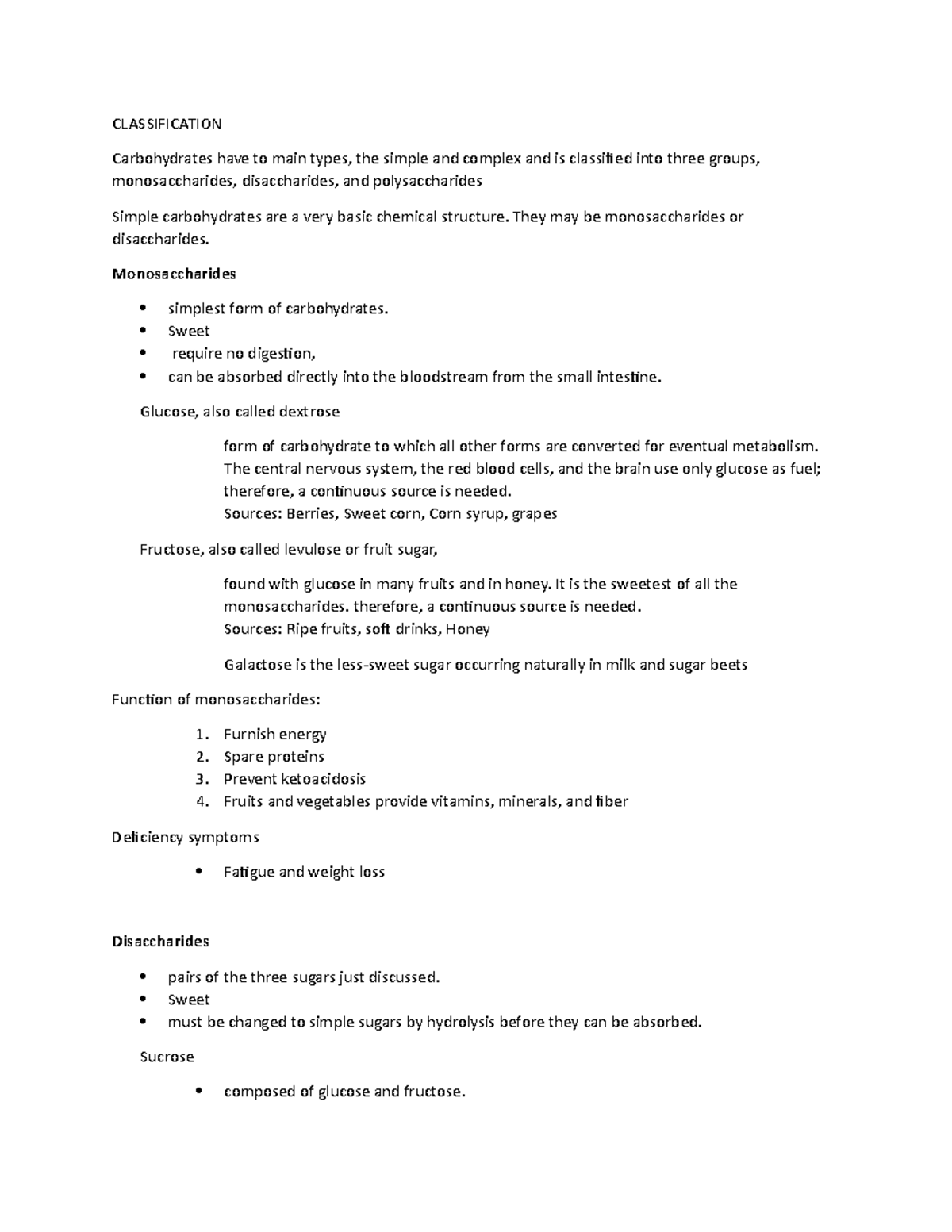 Classification of Carbohydrates real - CLASSIFICATION Carbohydrates ...