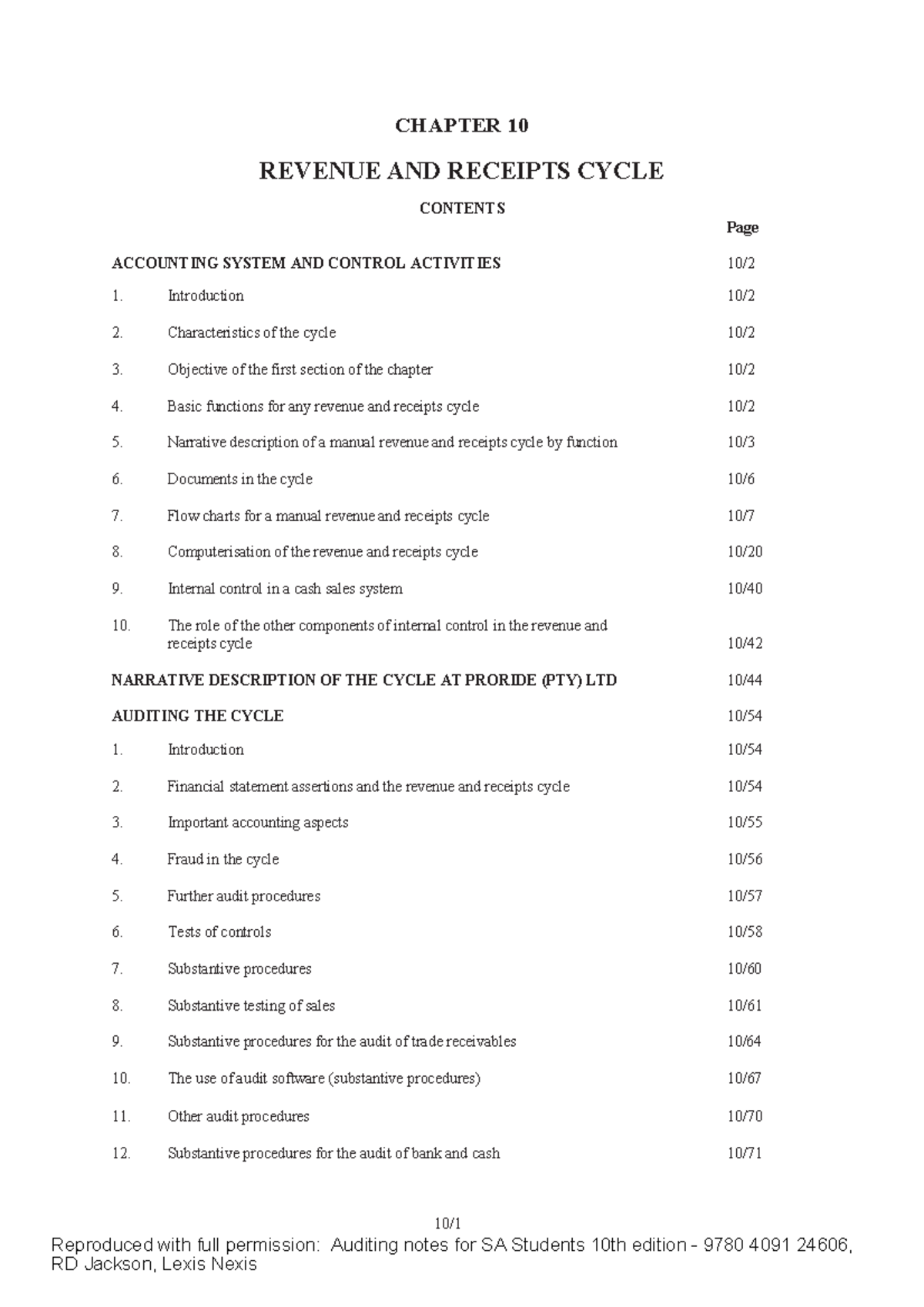 Revenue And Receipt Cycle REVENUE AND RECEIPTS CYCLE CONTENTS