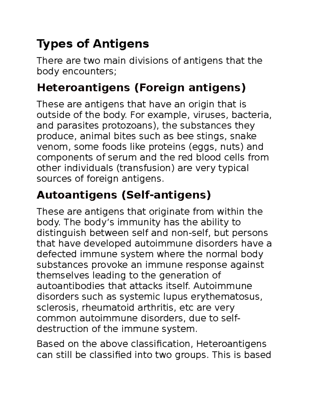 Bio 37 Notes Types of Antigens There are two main divisions of antigens that the body Studocu