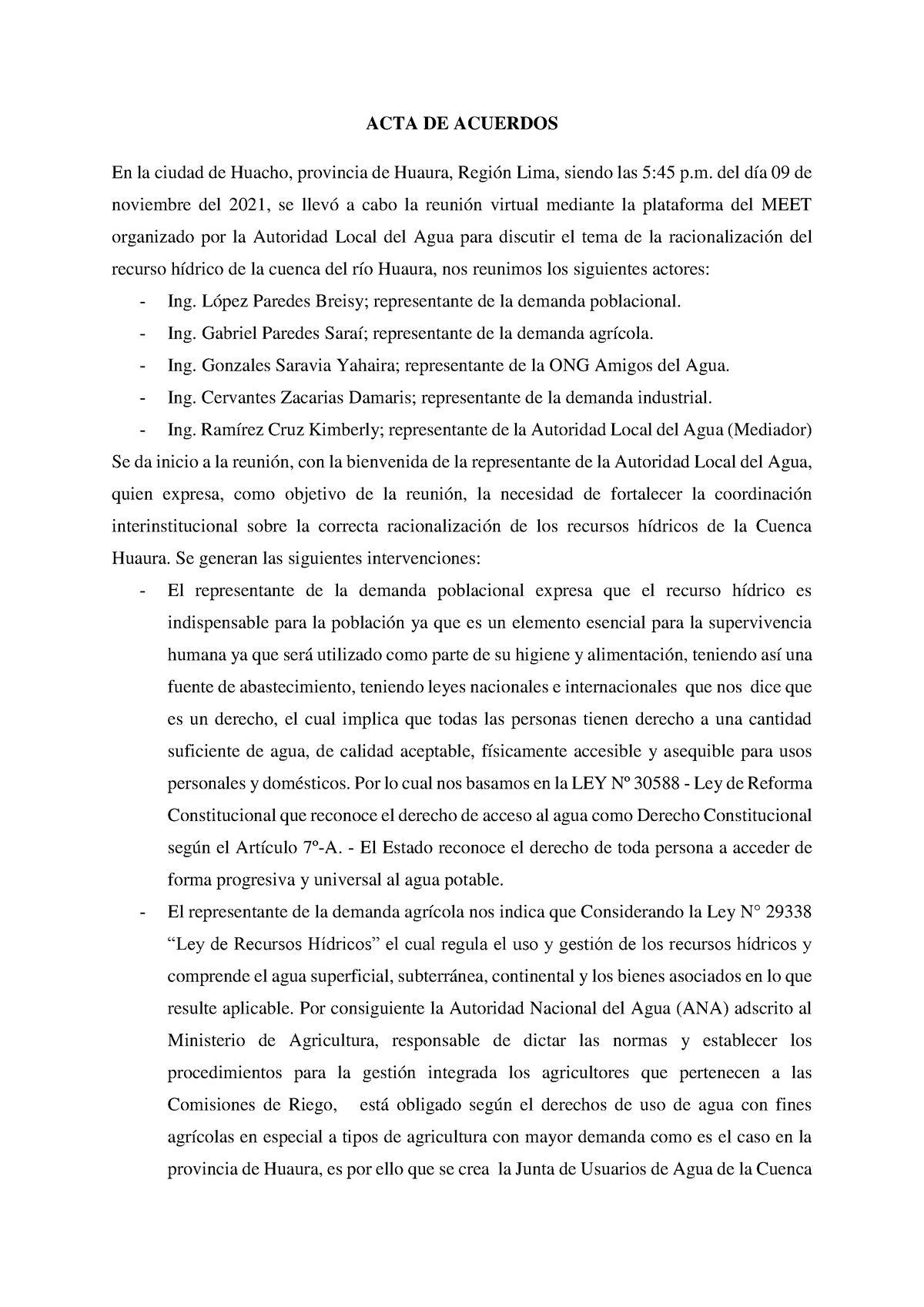 ACTA DE Acuerdos- Cuenca Huaura- Grupo 06 - ACTA DE ACUERDOS En la ...