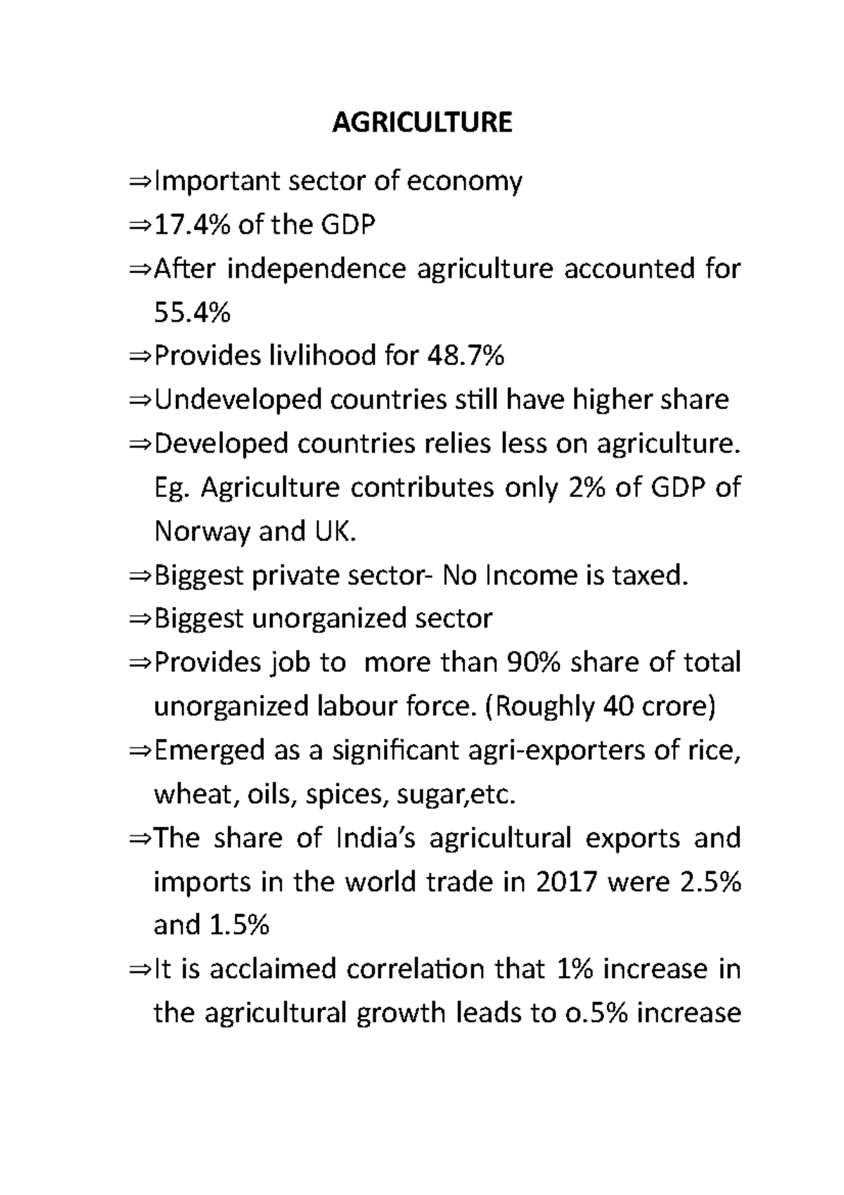 Agriculture Course notes AGRICULTURE Important sector of economy 17