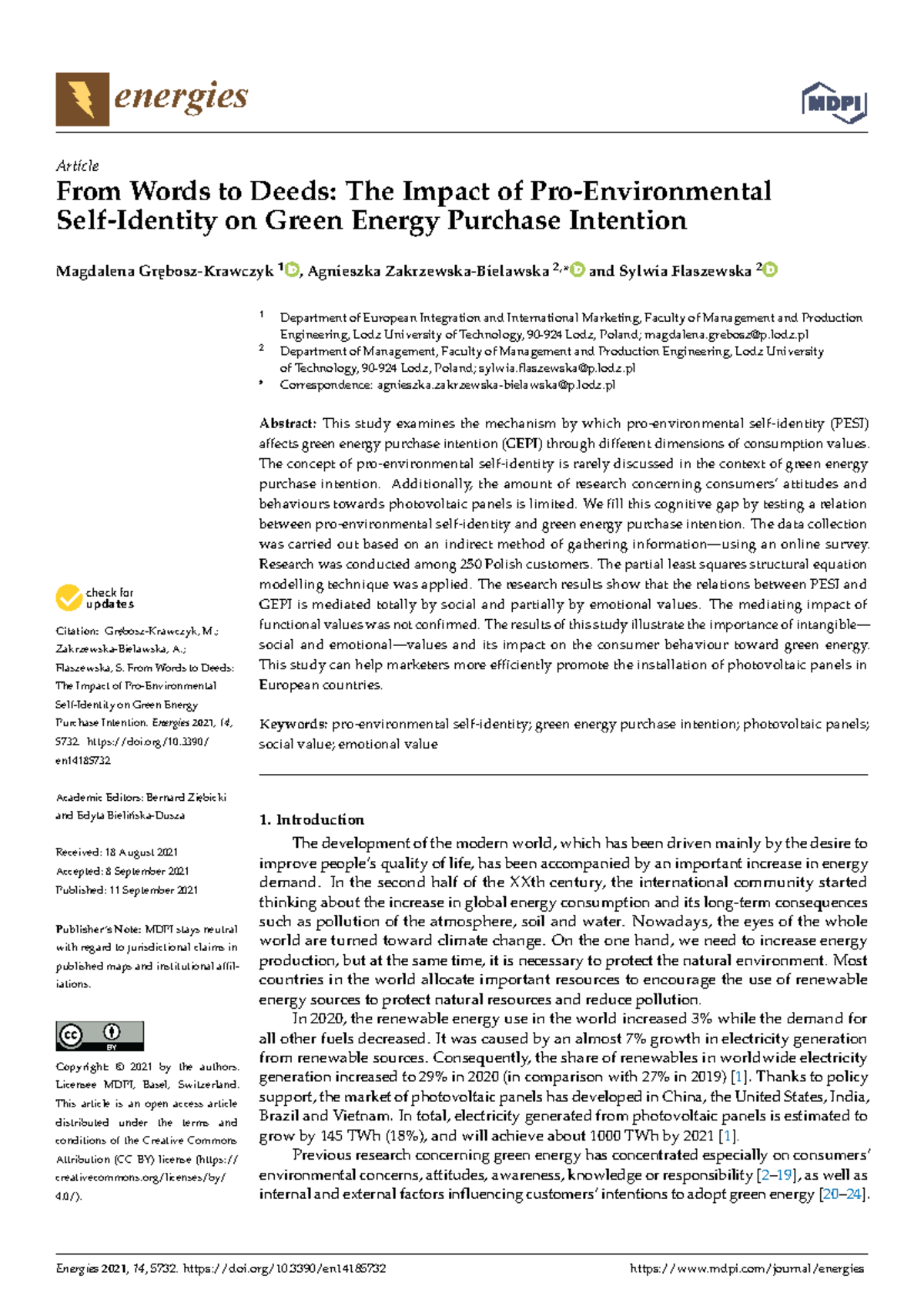 Energies-14-05732-v2 - energies Article From Words to Deeds: The Impact ...