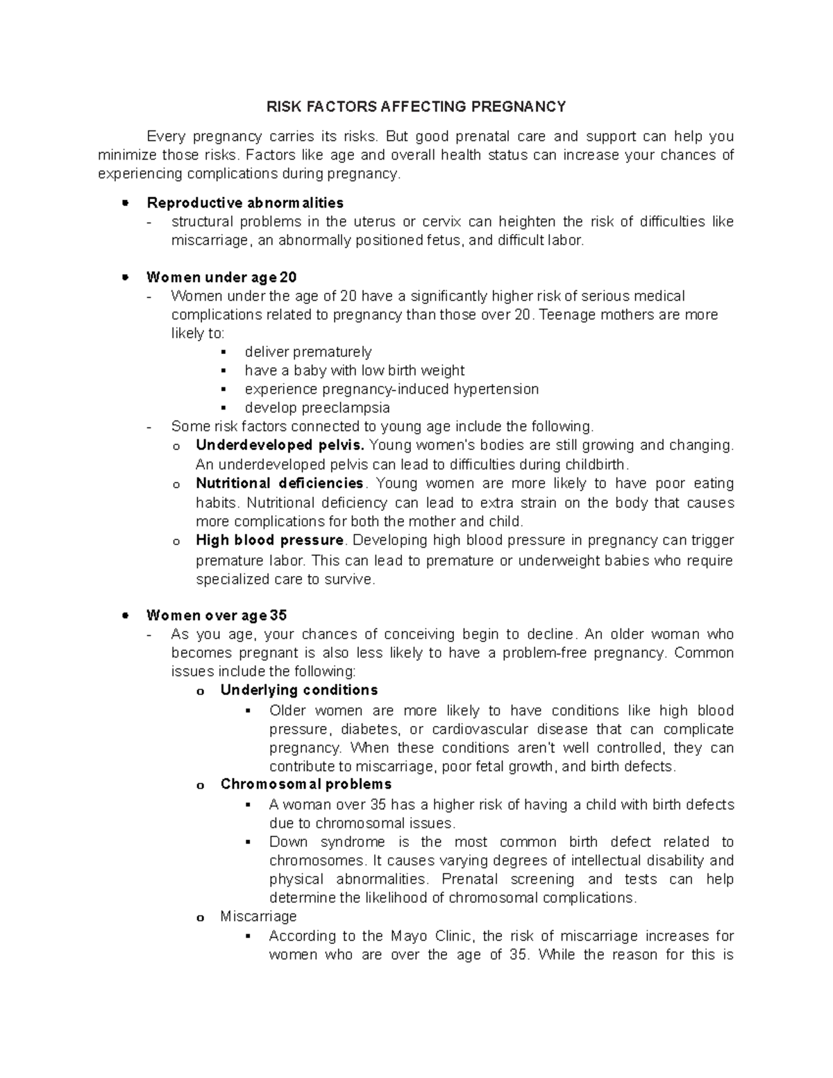 RISK Factors Affecting Pregnancy - RISK FACTORS AFFECTING PREGNANCY ...