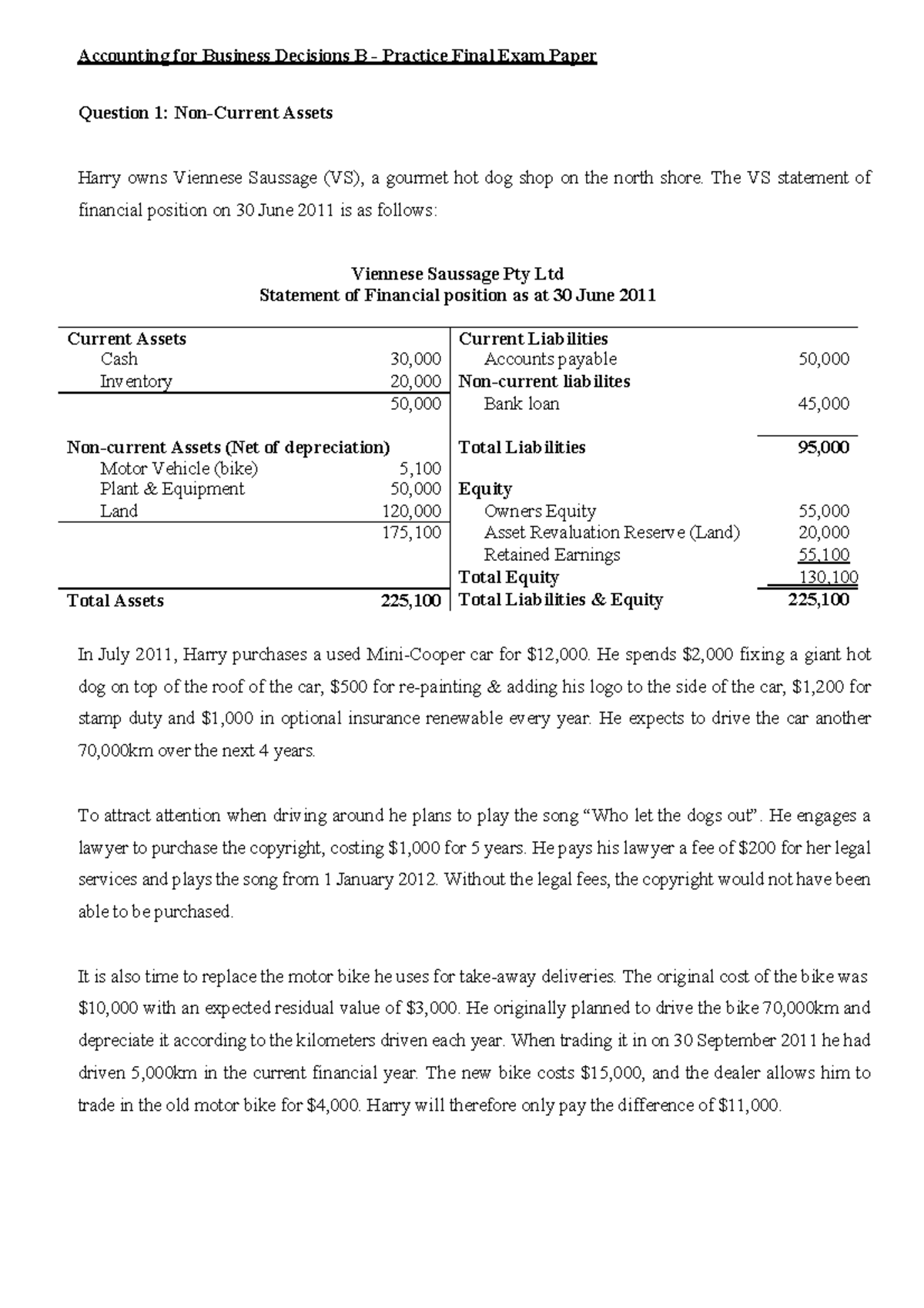 22207 Practice Final Exam - Accounting For Business Decisions B ...