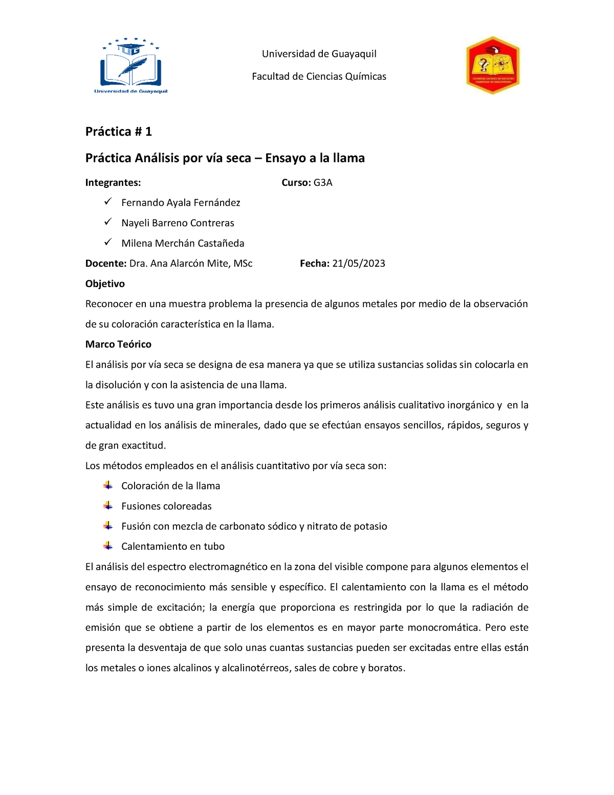 Informe 1 - Facultad De Ciencias QuÌmicas Pr·ctica # 1 Pr·ctica An ...