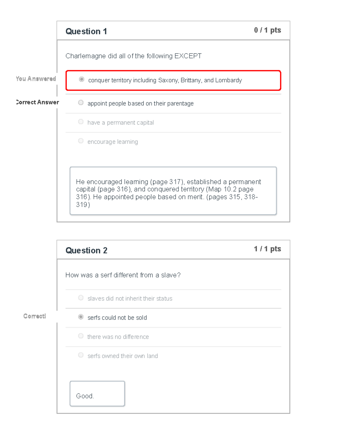 Chapter ten quiz Question 1 0 / 1 pts Charlemagne did all of the