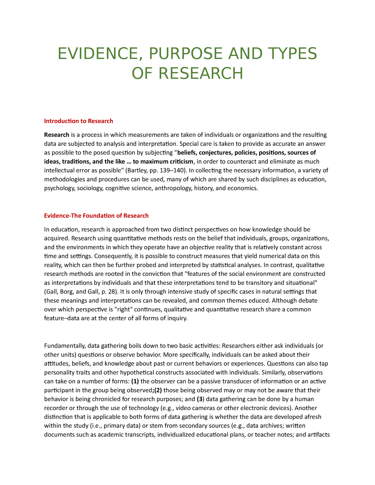 what is the purpose of evidence in a research report