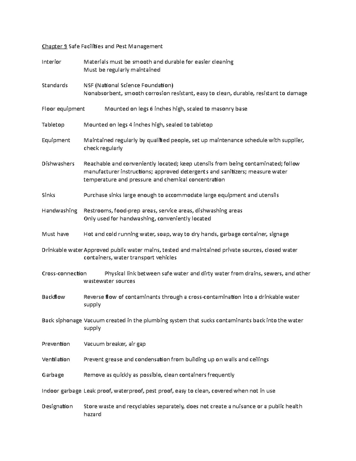 Safe Restaurant Facilities and Pest Management Chapter 9 Safe