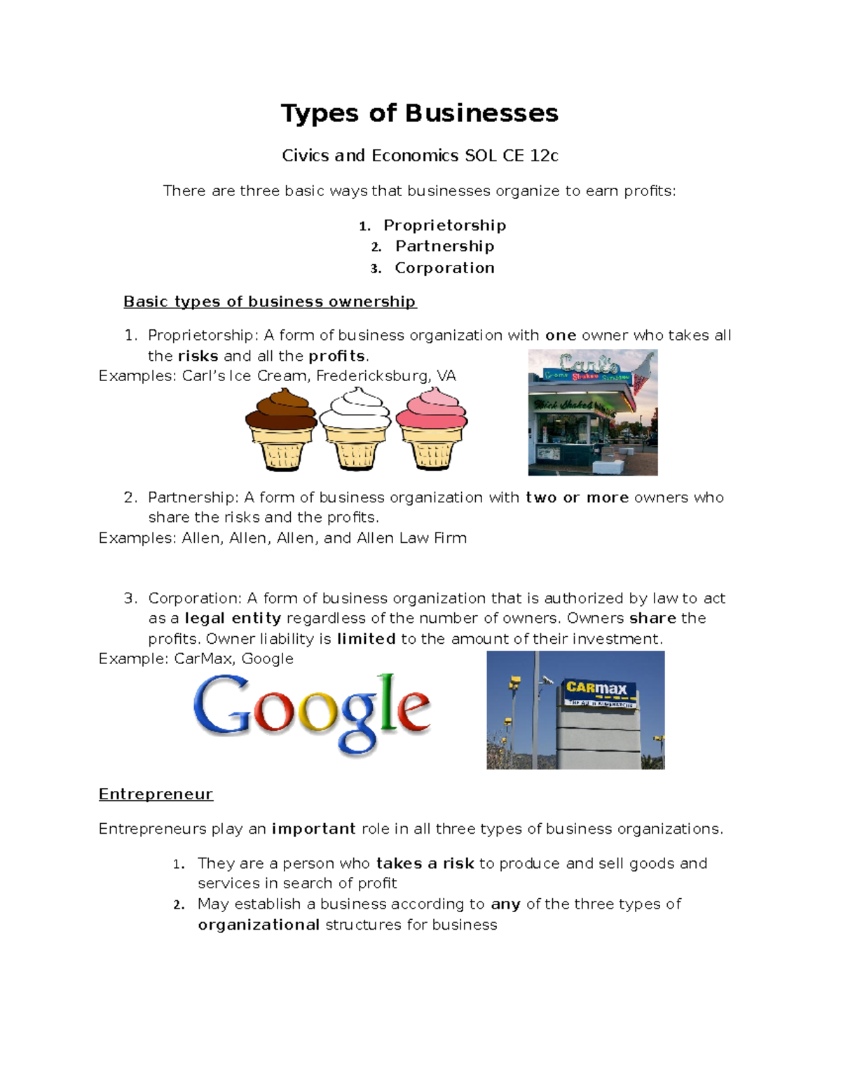 Copy+of+12c+-+Types+of+Businesses+filled+in - Types of Businesses ...