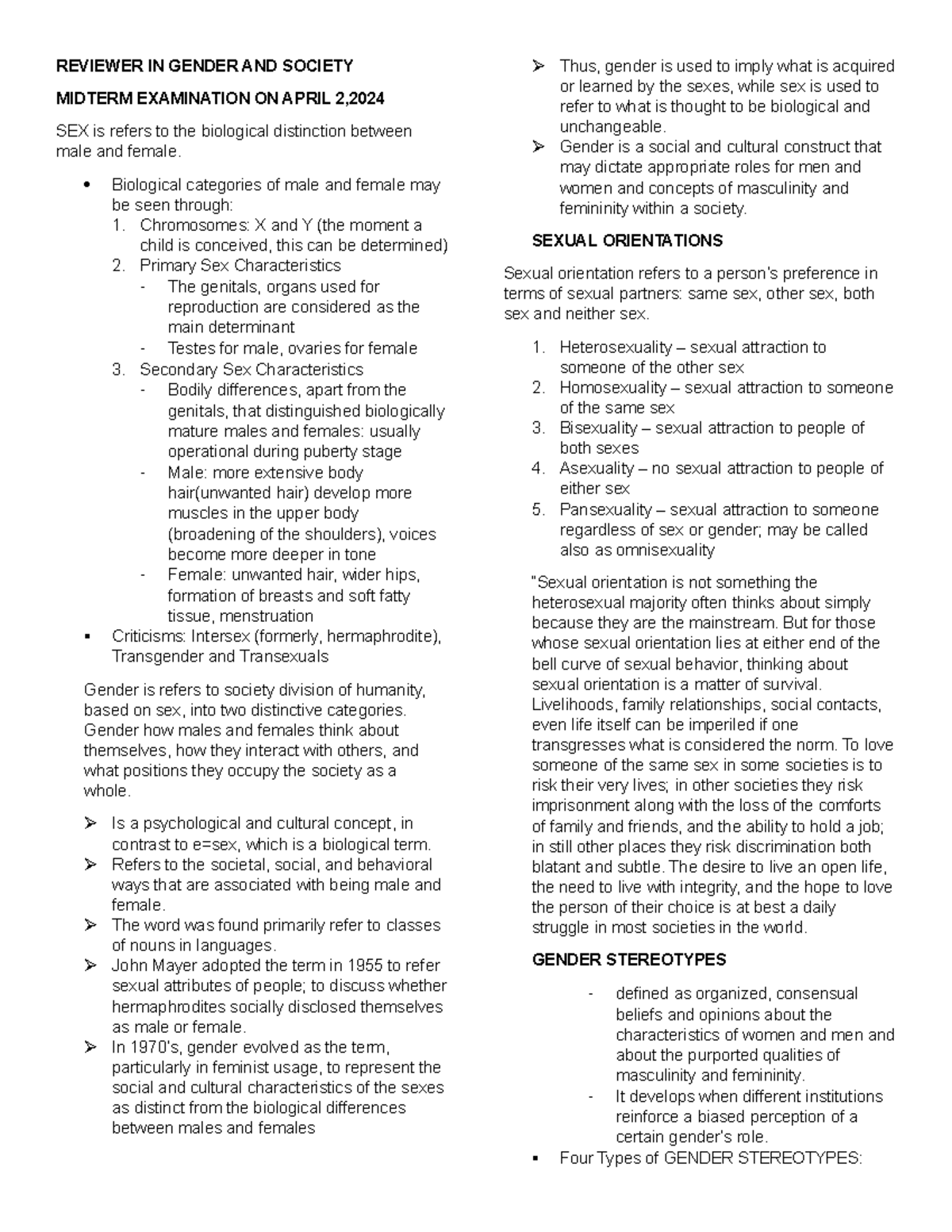 Reviewer IN Gender AND Society - REVIEWER IN GENDER AND SOCIETY MIDTERM ...