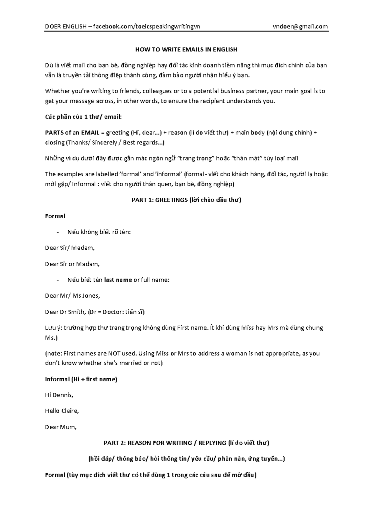 Emails-in-english - Emails - HOW TO WRITE EMAILS IN ENGLISH Dù là viết ...