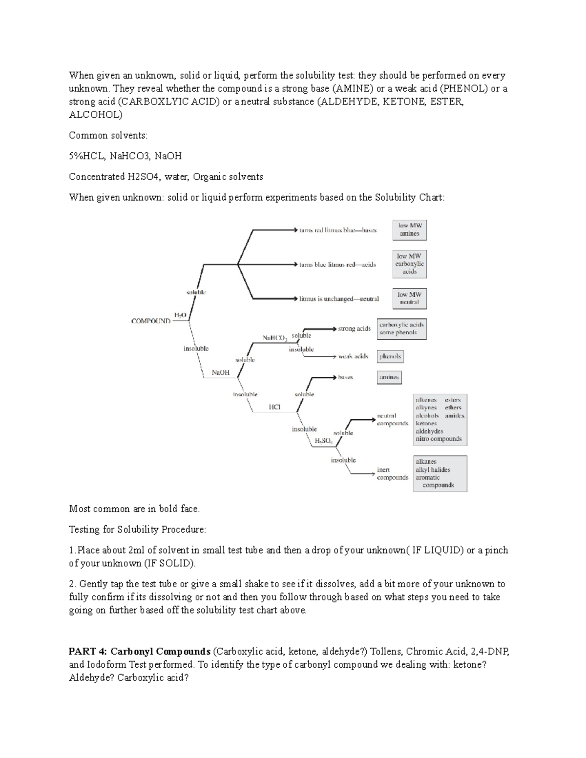 Classification TEST AND Chart PREP FOR ORGO LAB 2 - When given an ...