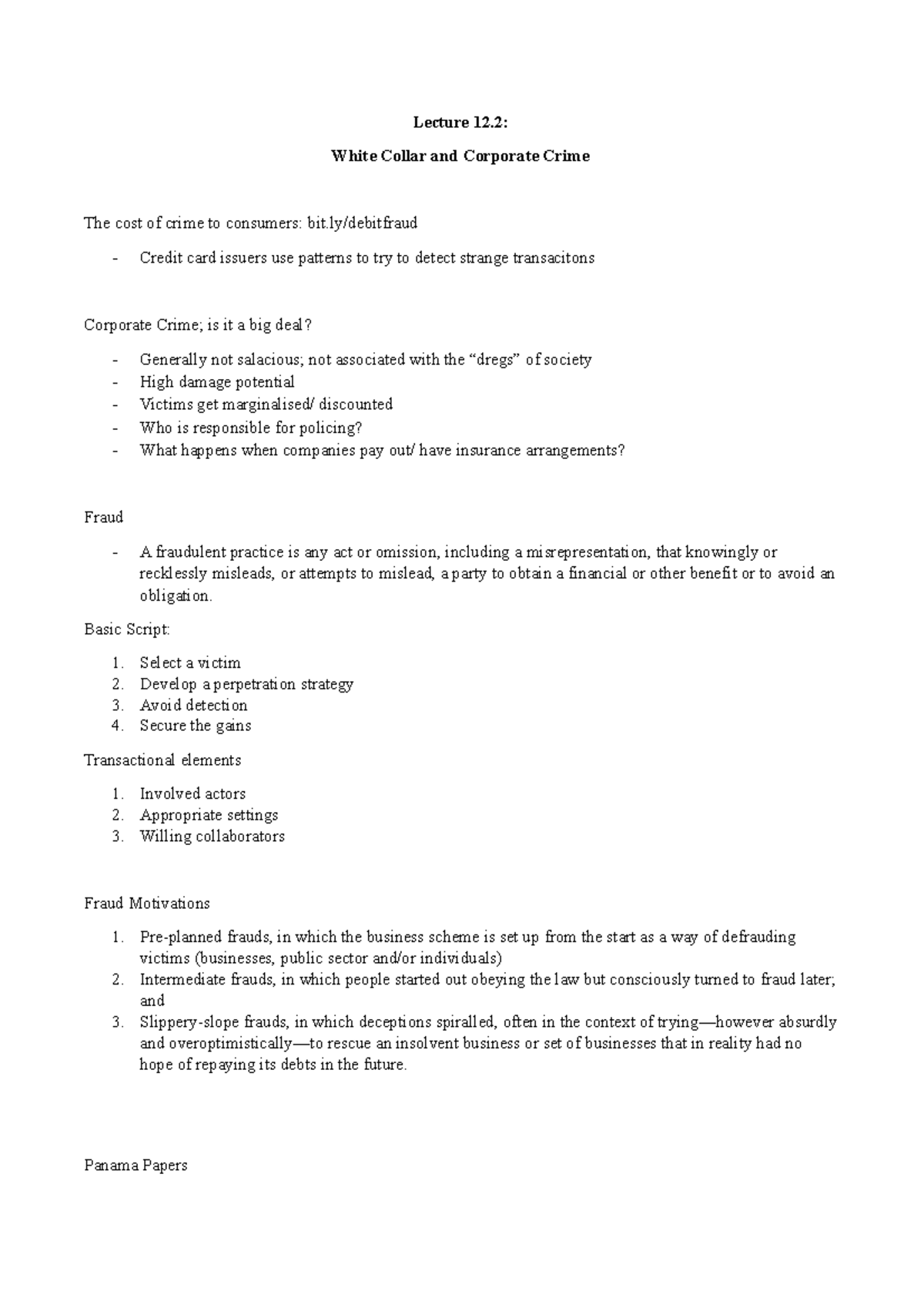 Lecture 12.1 White Collar and Corporate Crime - Basic Script: Select a ...