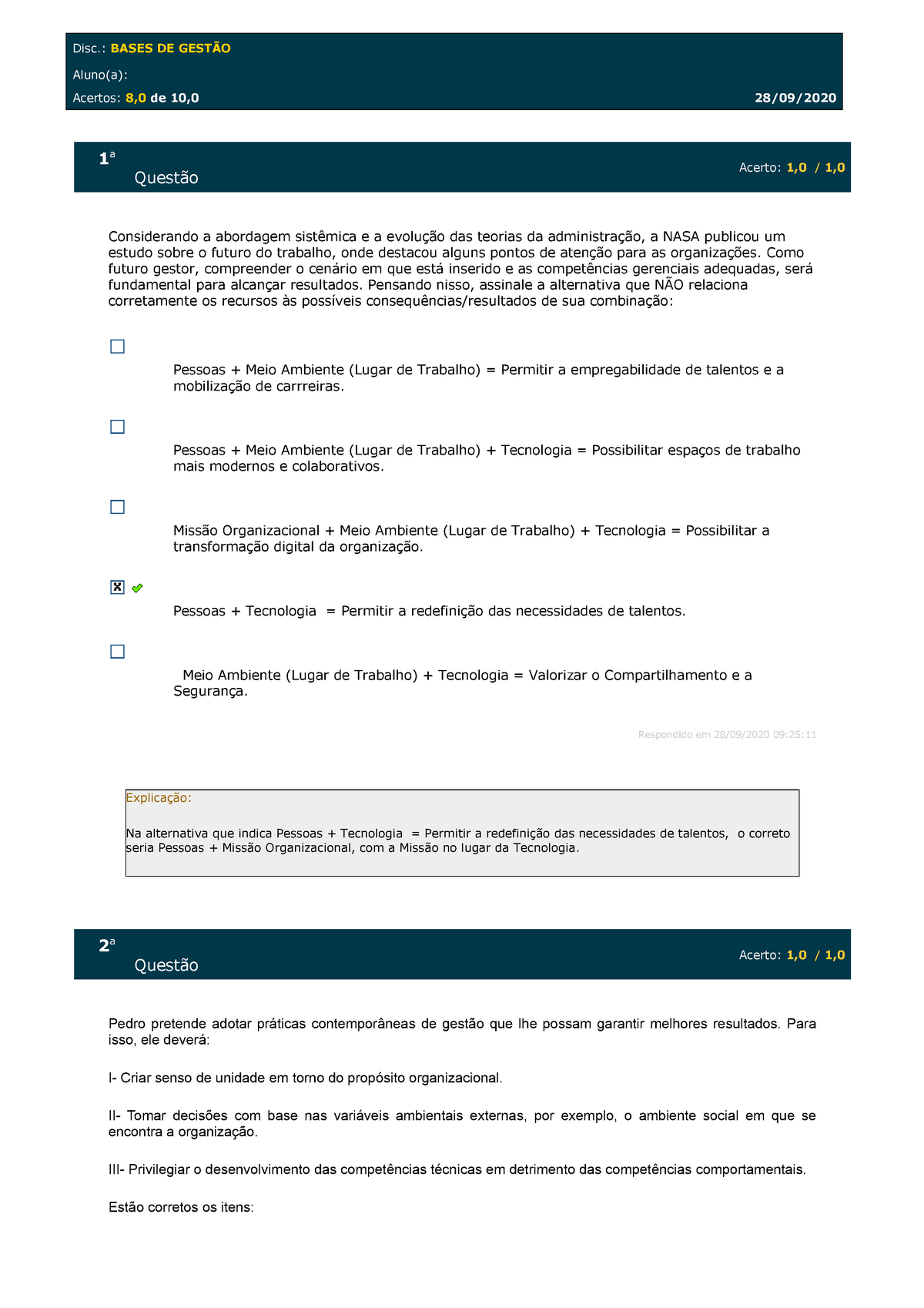 Simulado - Base de Gestão - Estácio - EAD - Bases de Gestão