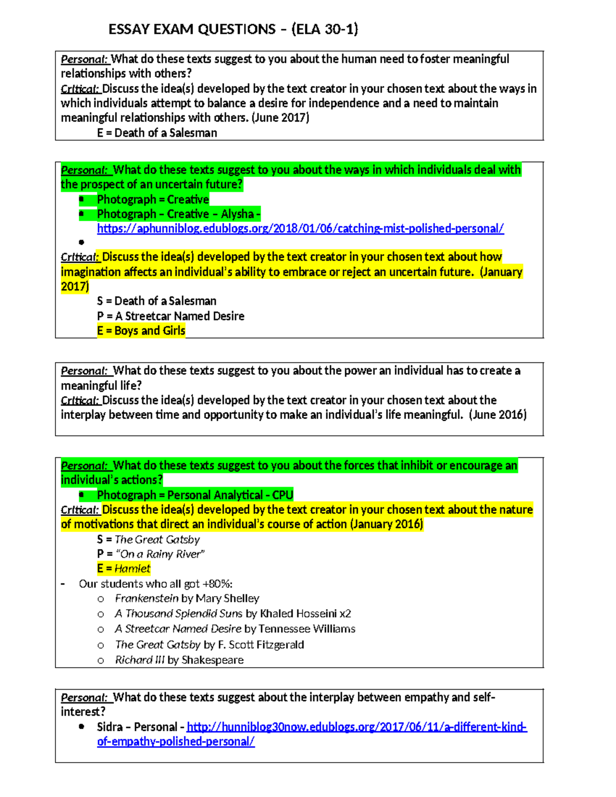 Exam questions with exemplar texts 5 1e86pev 1p1s997 - ESSAY EXAM ...