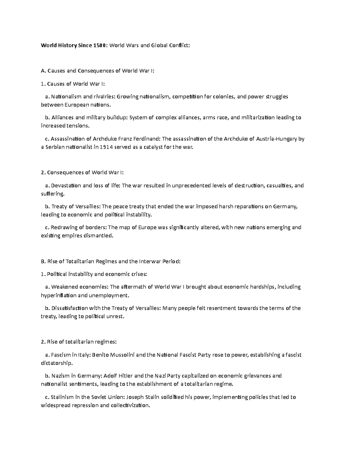 World Wars ad Global Conflict - Causes and Consequences of World War I ...