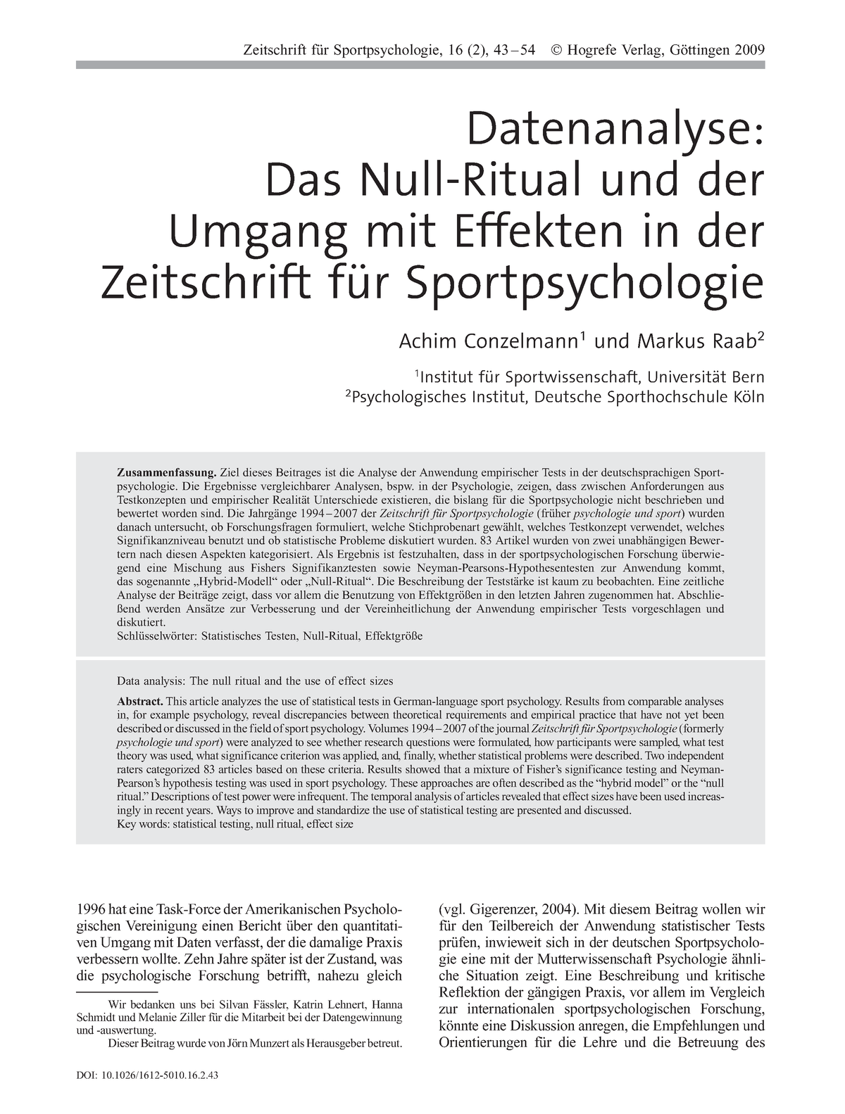 Conzelmann Und Raab (2009 ) - Zeitschrift Für Sportpsychologie, 16 (2 ...