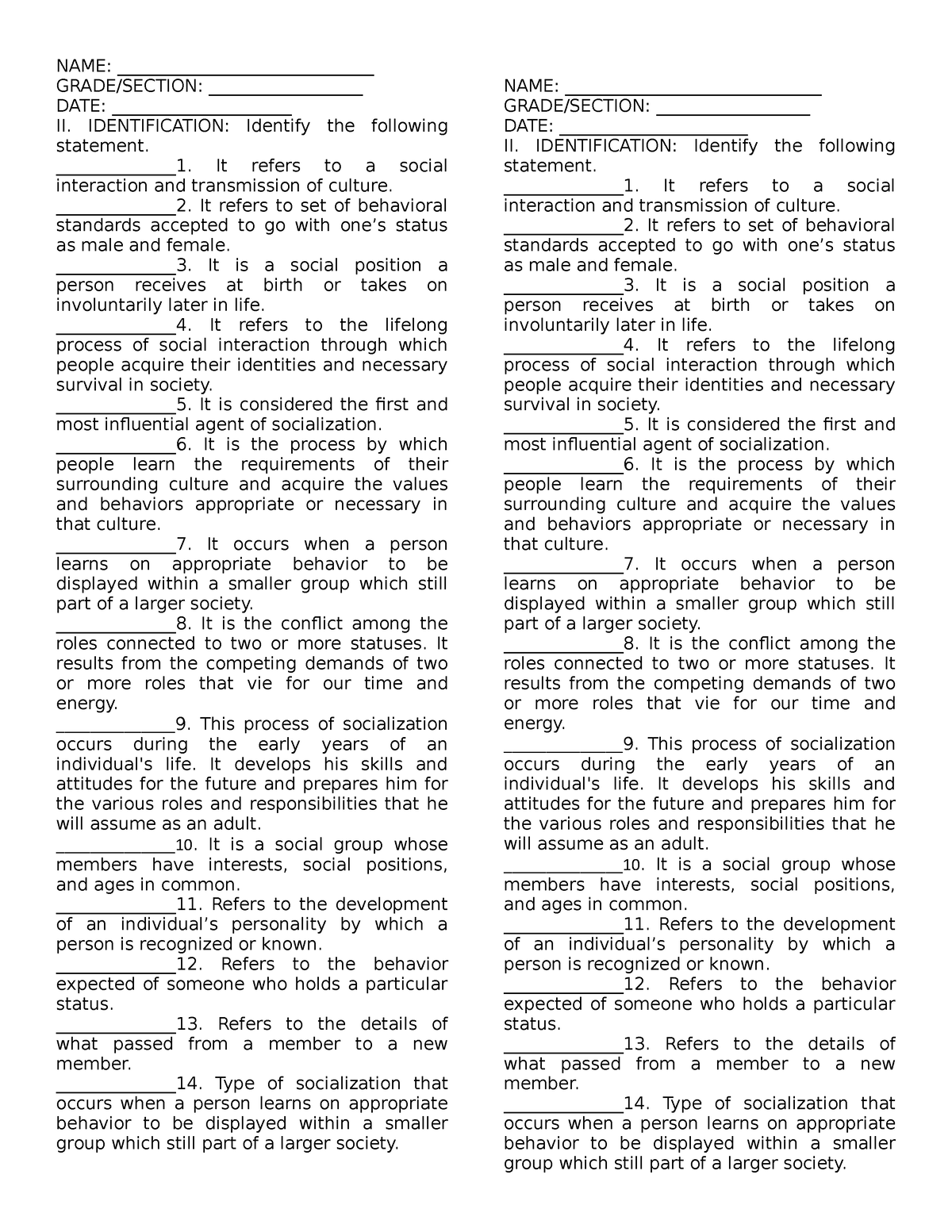 Short Quiz UCSP - Summative Test - NAME ...